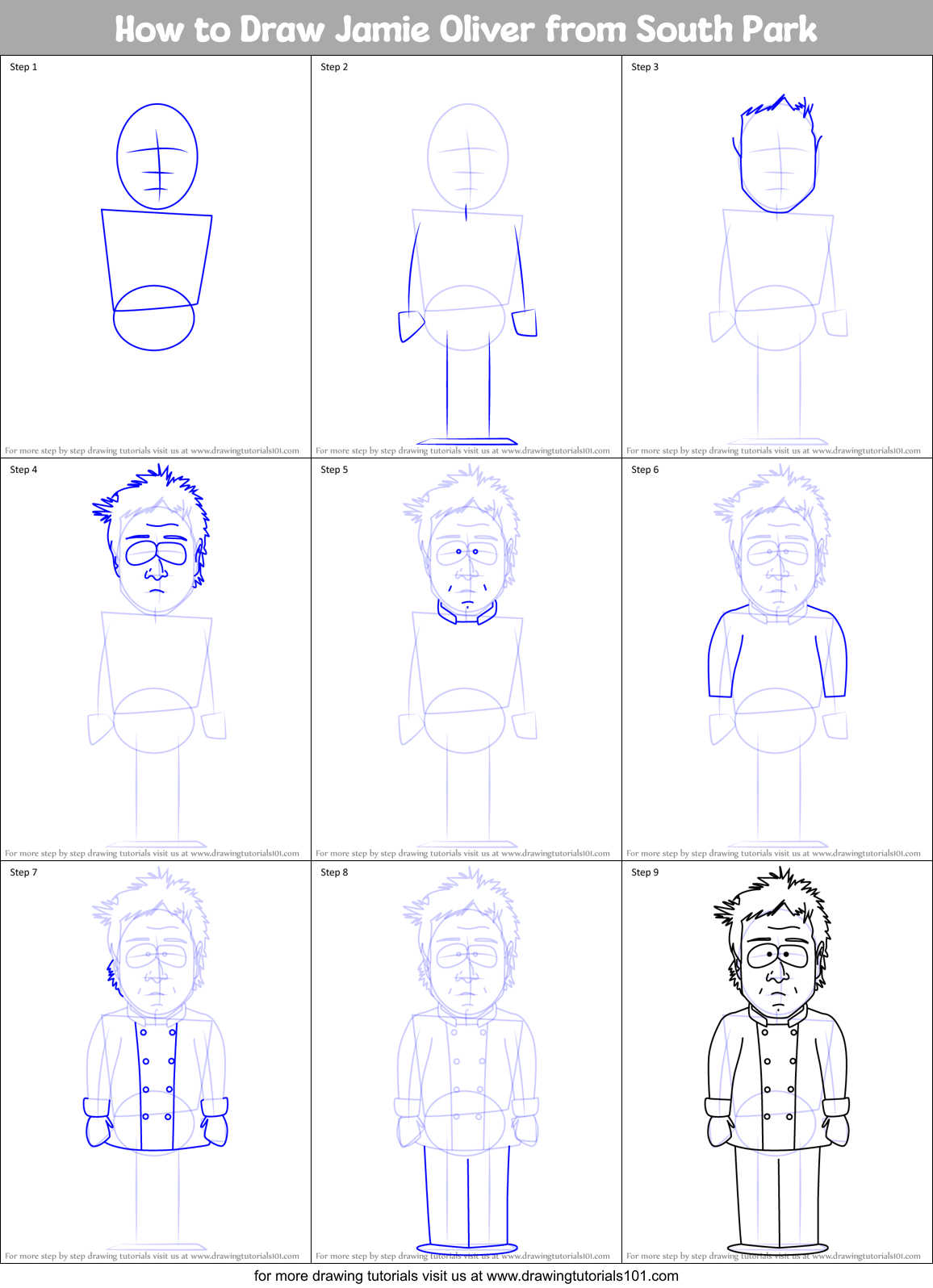 How to Draw Jamie Oliver from South Park Printable Step by Step
