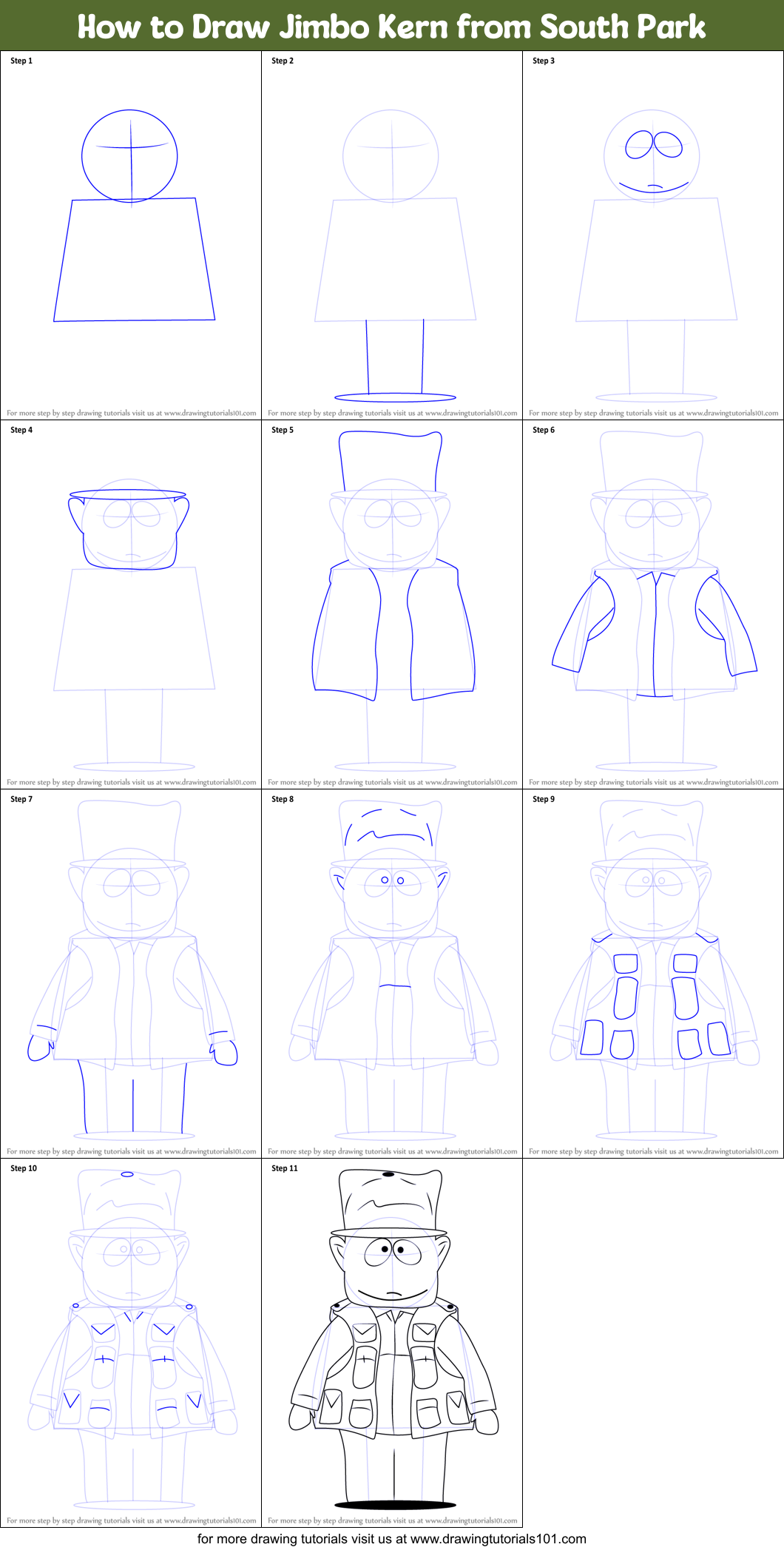 How to Draw Jimbo Kern from South Park Printable Step by Step