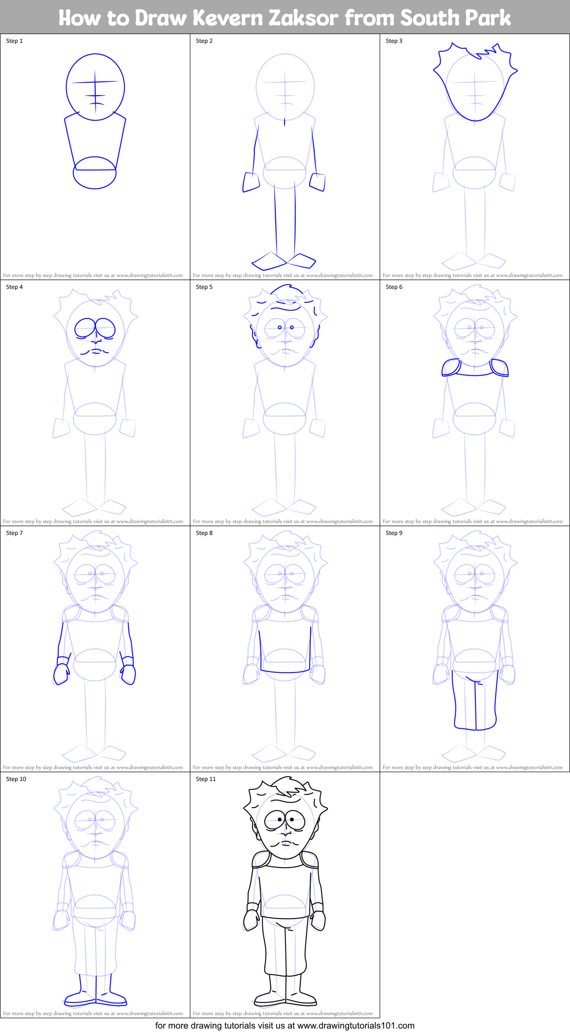 How to Draw Kevern Zaksor from South Park Printable Step by Step