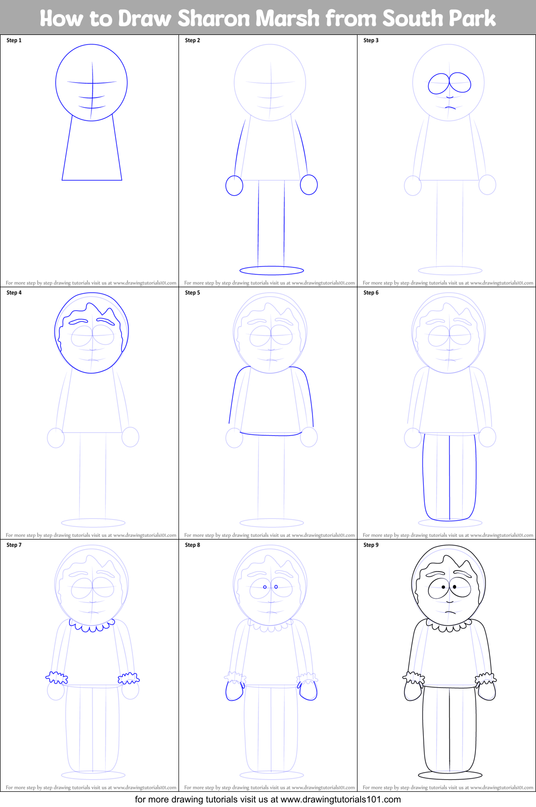 How to Draw Sharon Marsh from South Park Printable Step by Step