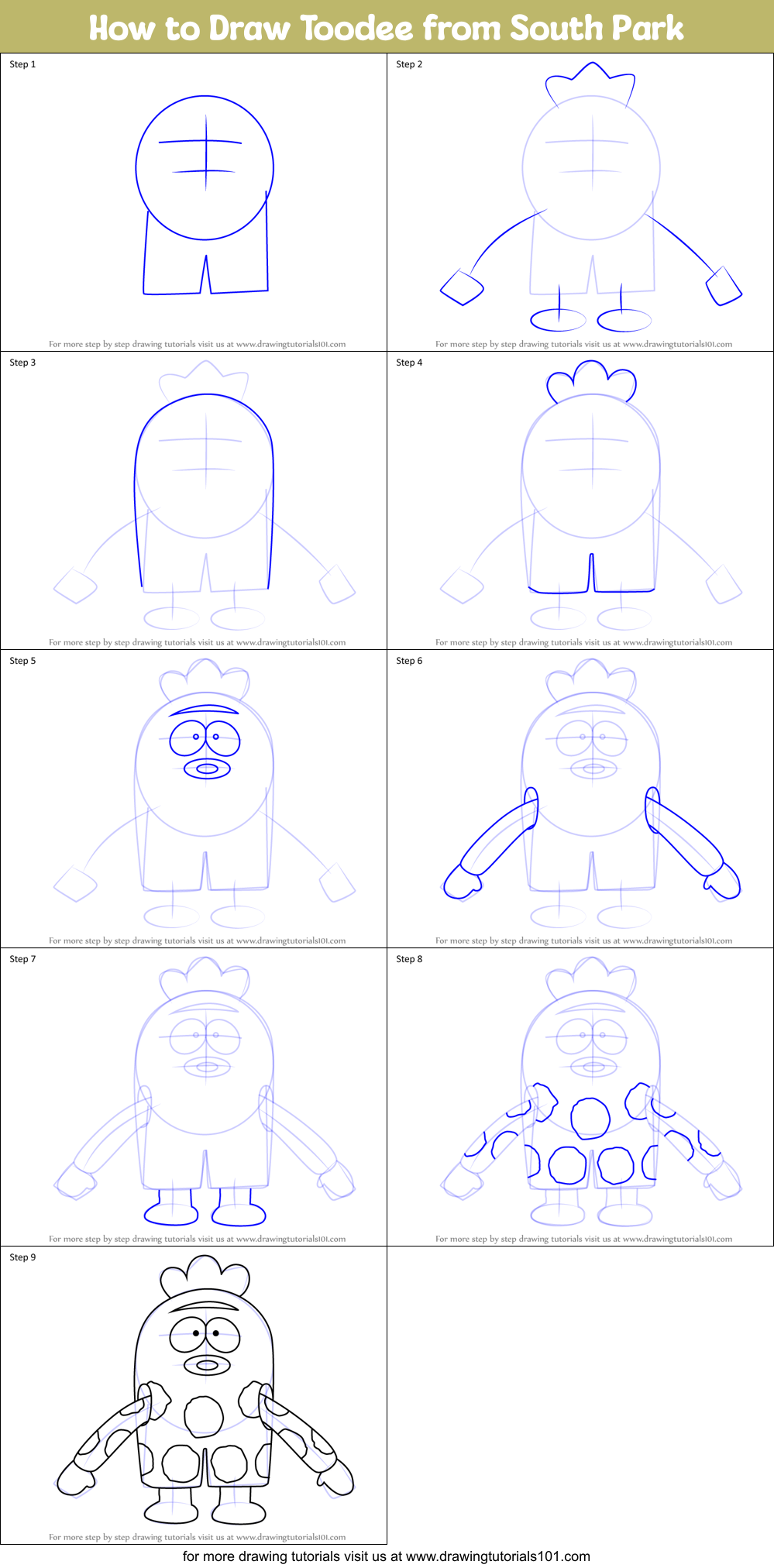 How to Draw Toodee from South Park Printable Step by Step