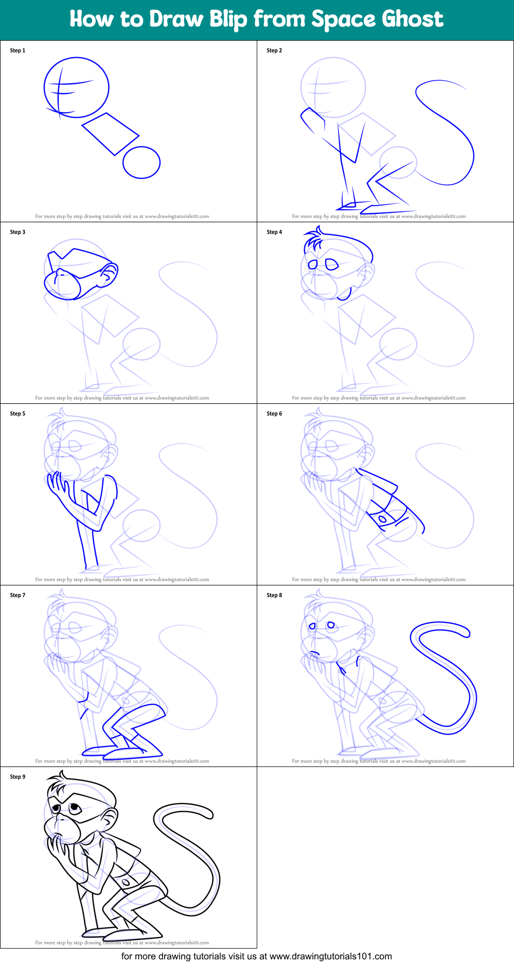 How to Draw Blip from Space Ghost Printable Step by Step