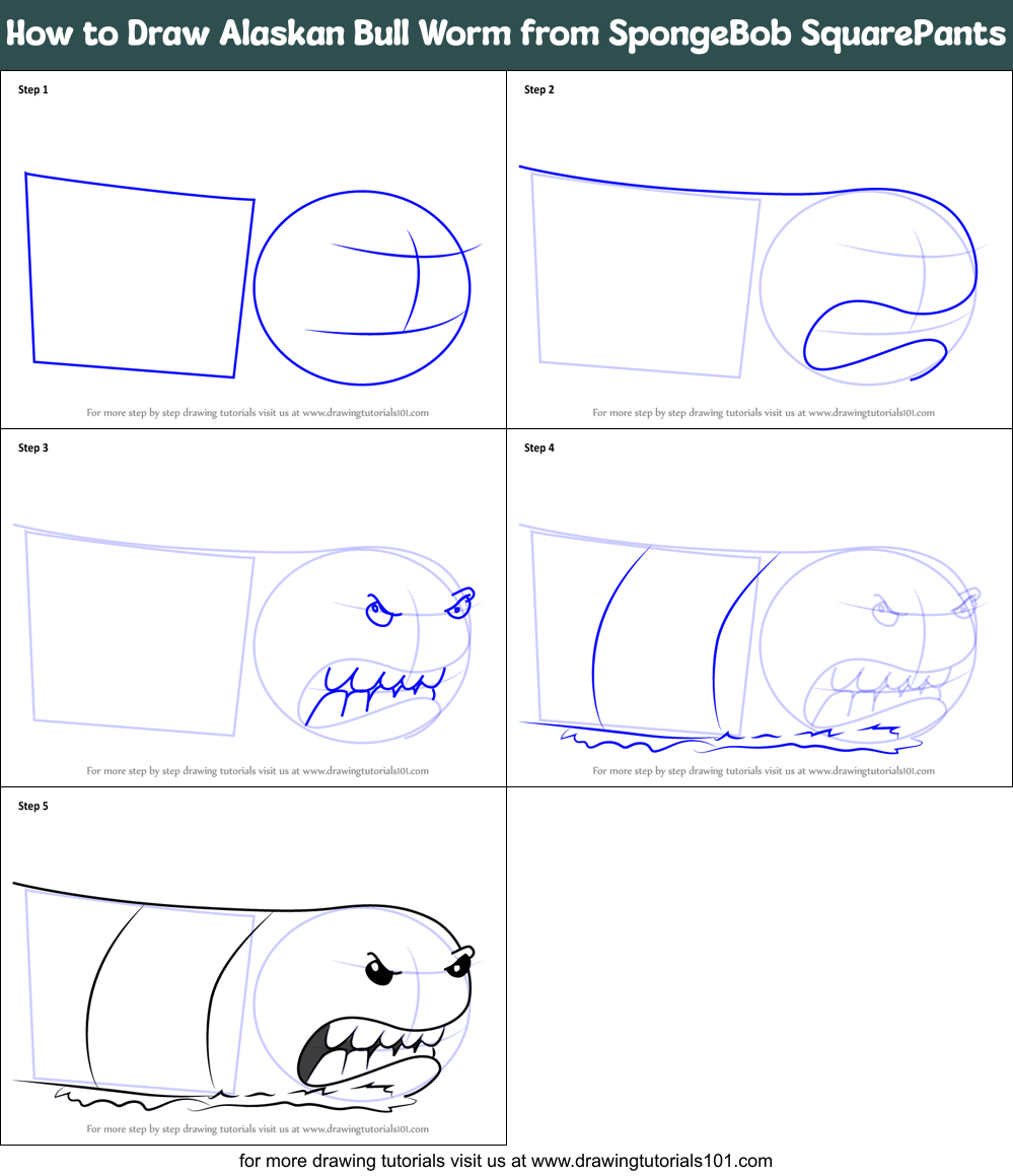 How to Draw Alaskan Bull Worm from SpongeBob SquarePants Printable Step by Step