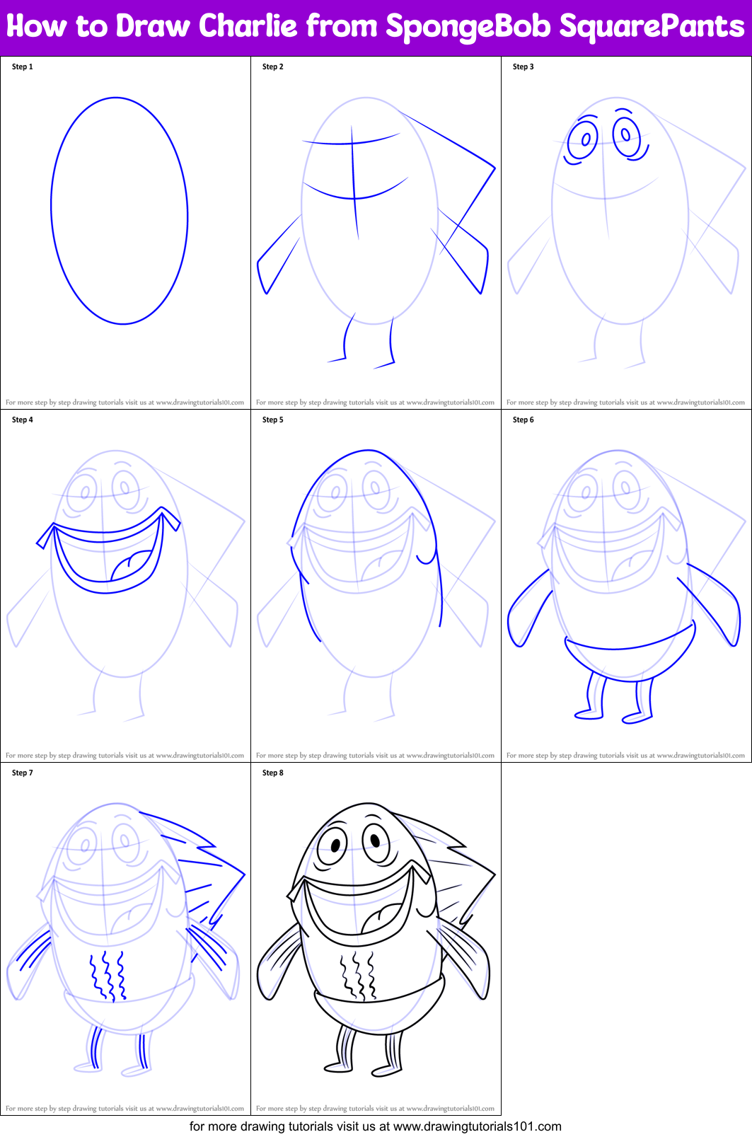 How to Draw Charlie from SpongeBob SquarePants Printable Step by Step