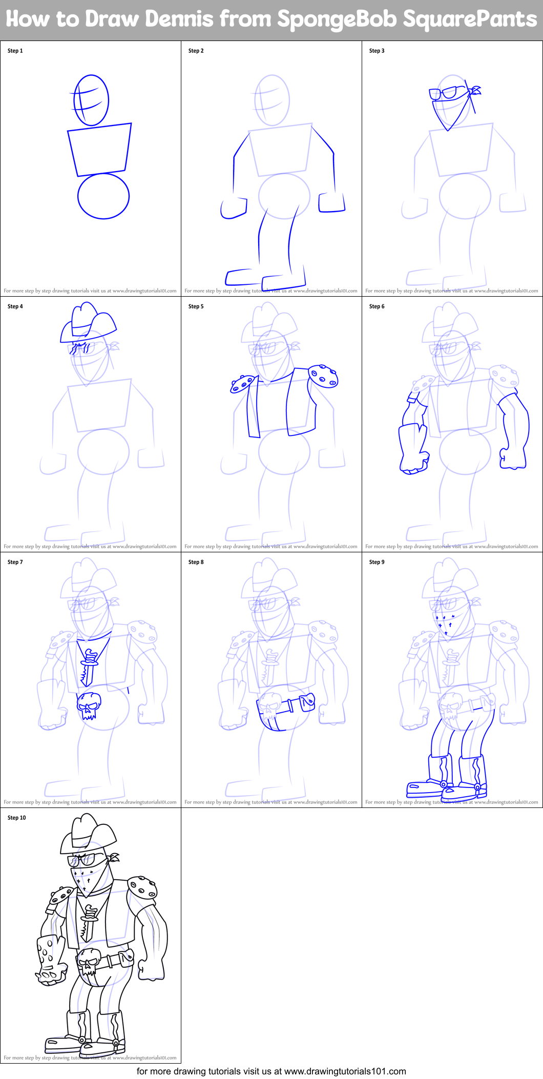 How to Draw Dennis from SpongeBob SquarePants Printable Step by Step