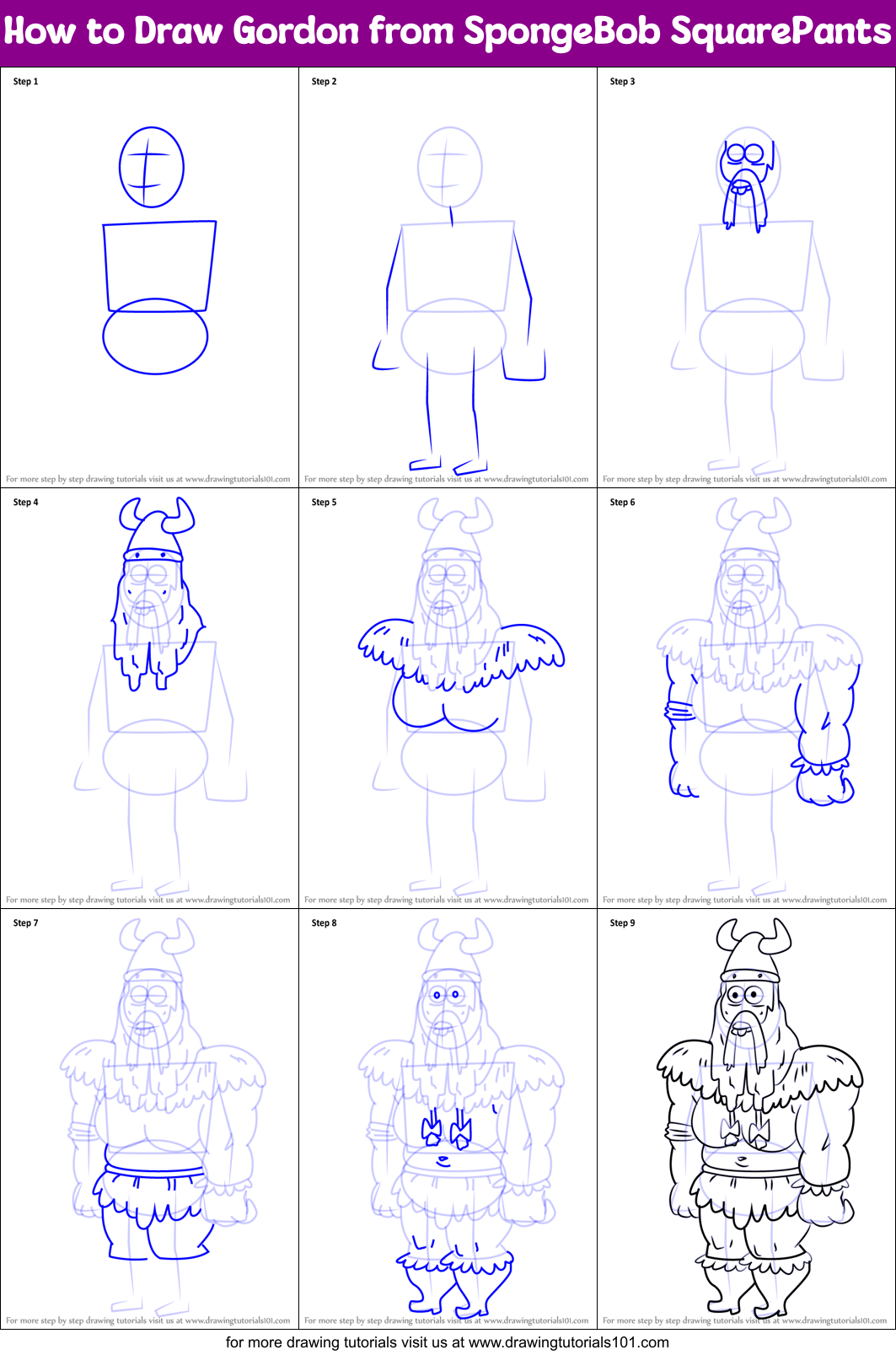 How to Draw Gordon from SpongeBob SquarePants Printable Step by Step