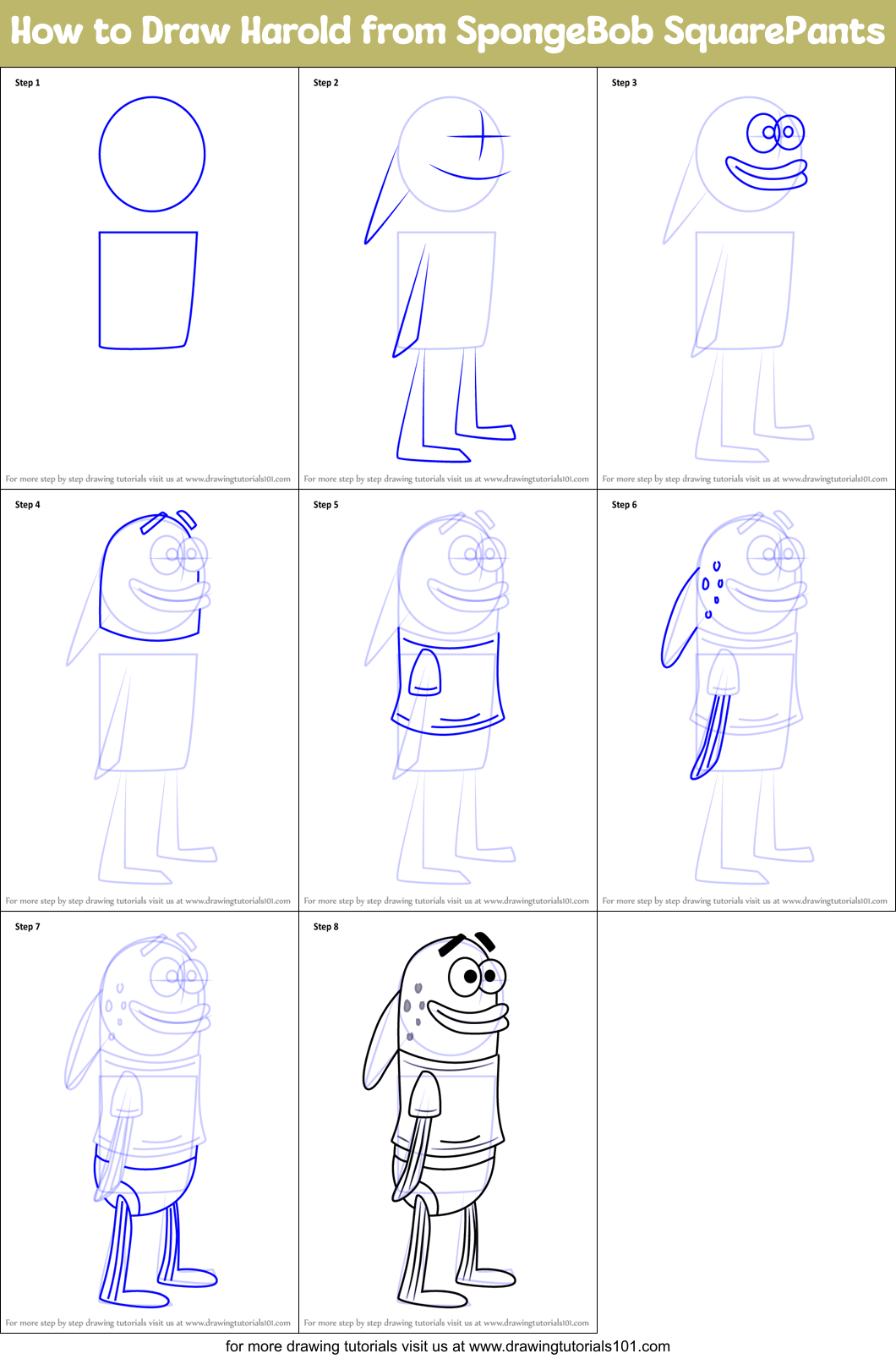 How to Draw Harold from SpongeBob SquarePants Printable Step by Step