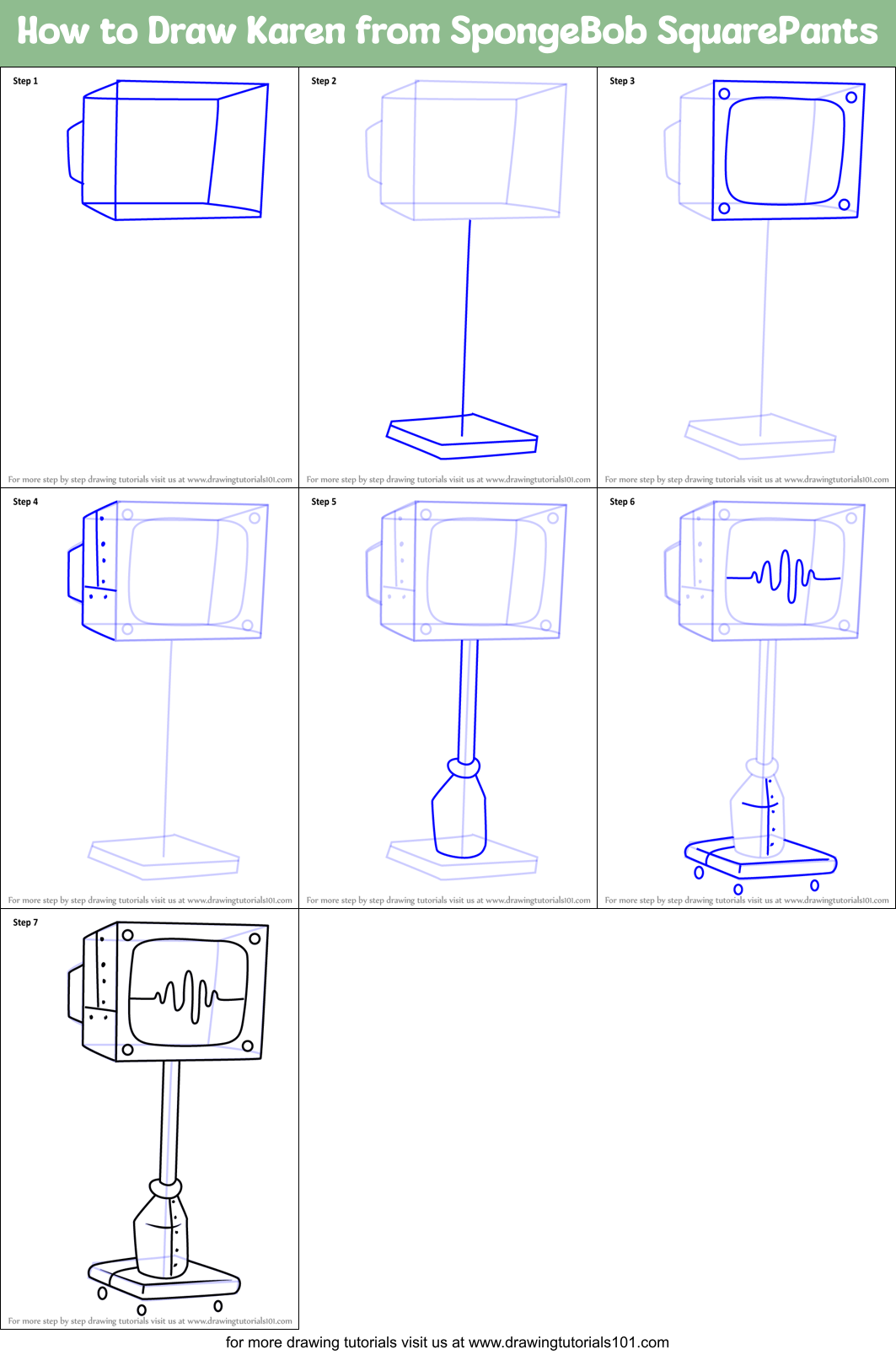 How to Draw Karen from SpongeBob SquarePants printable step by step