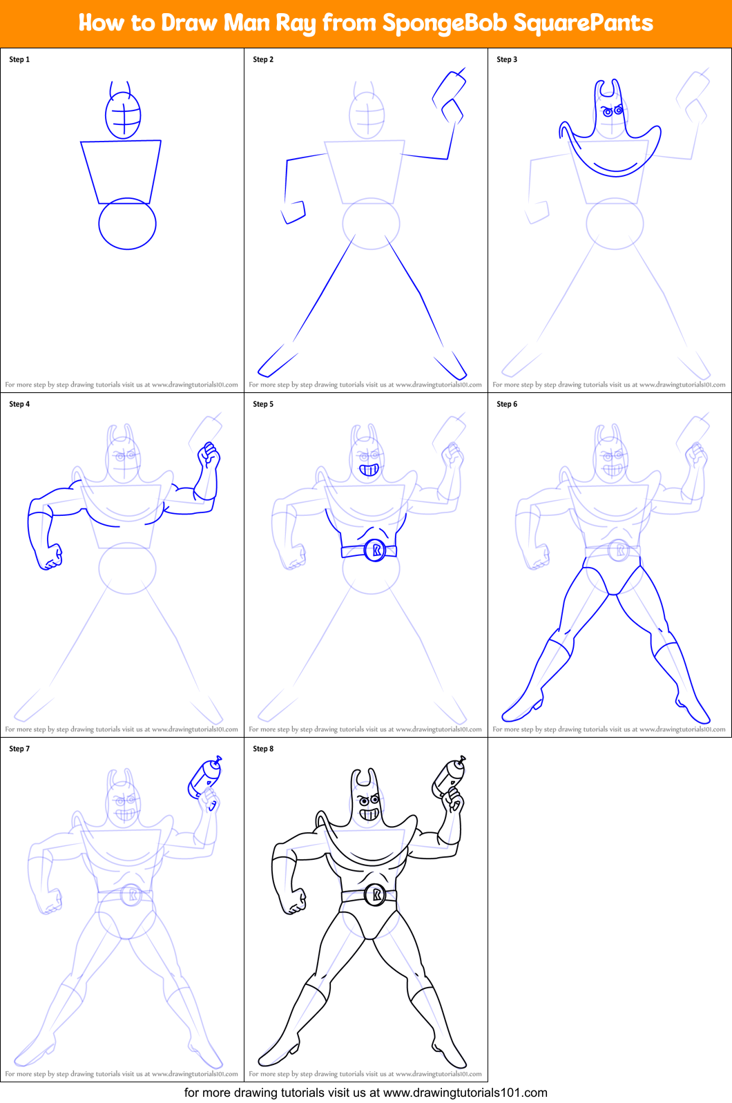 How to Draw Man Ray from SpongeBob SquarePants Printable Step by Step