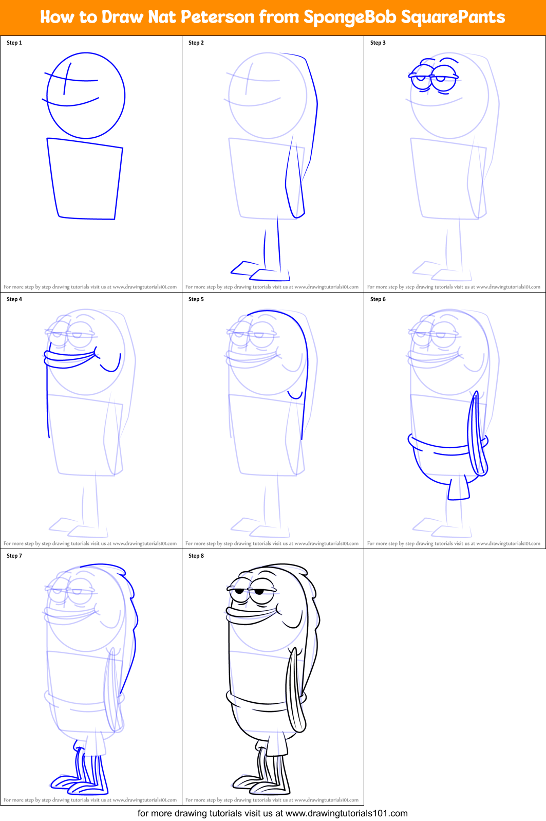 How to Draw Nat Peterson from SpongeBob SquarePants Printable Step by Step