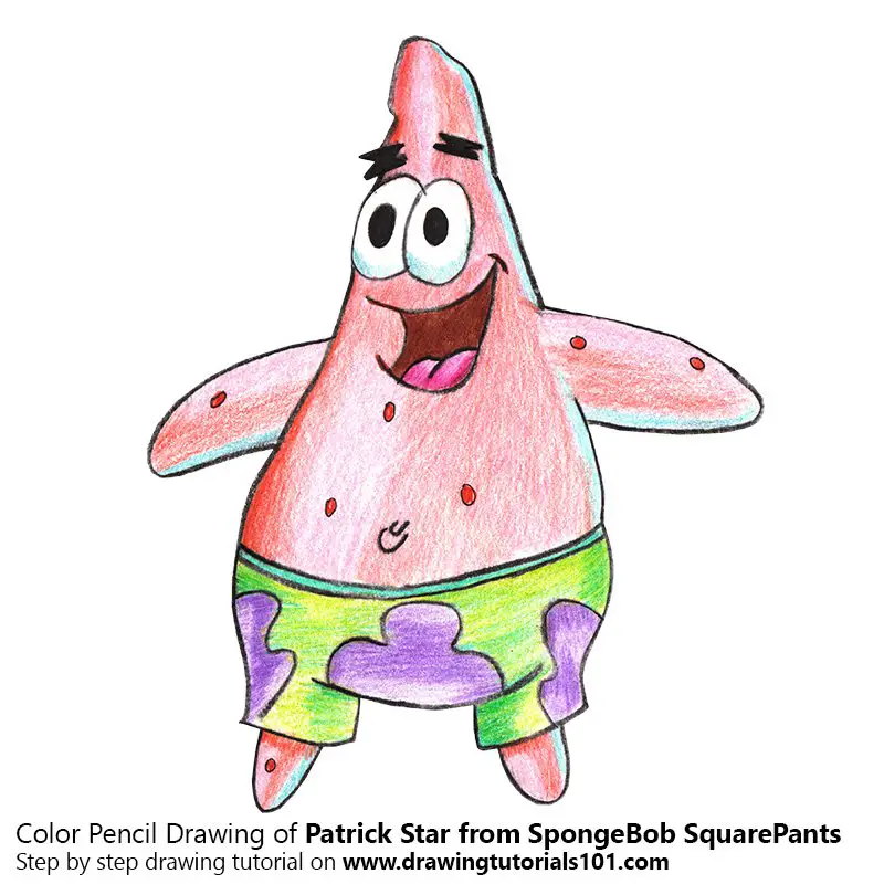 Patrick Star From Spongebob Squarepants Colored Pencils Drawing Patrick Star From Spongebob Squarepants With Color Pencils Drawingtutorials101 Com
