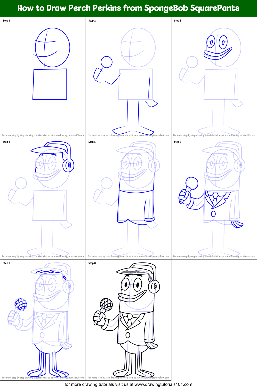 How to Draw Perch Perkins from SpongeBob SquarePants Printable Step by Step