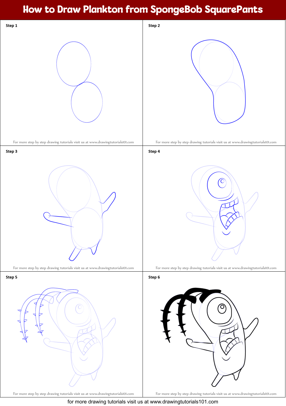 How To Draw Plankton From Spongebob Squarepants Printable Step By