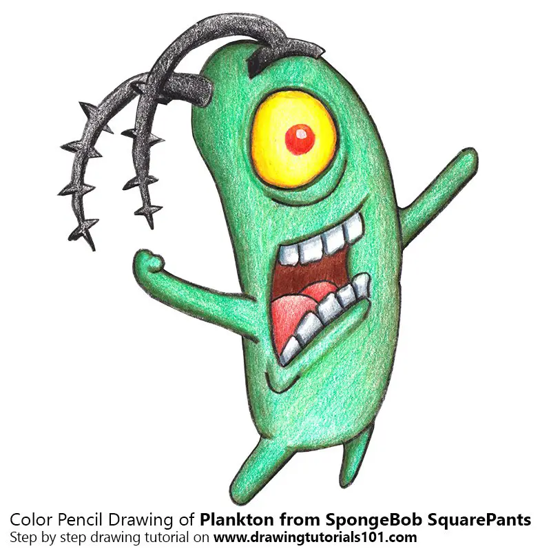 Plankton From Spongebob Squarepants Colored Pencils Drawing Plankton From Spongebob Squarepants With Color Pencils Drawingtutorials101 Com