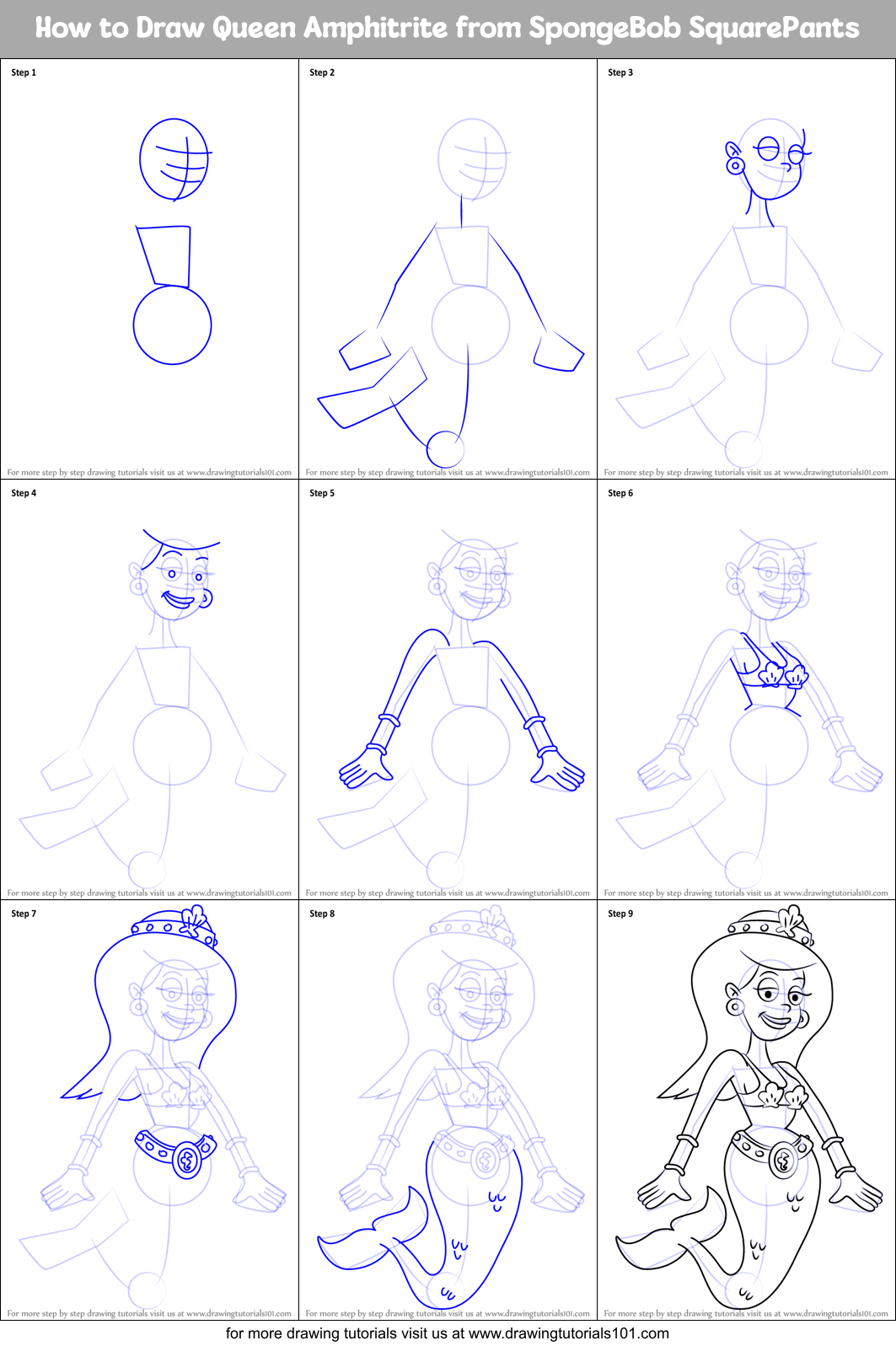 How to Draw Queen Amphitrite from SpongeBob SquarePants Printable Step by Step