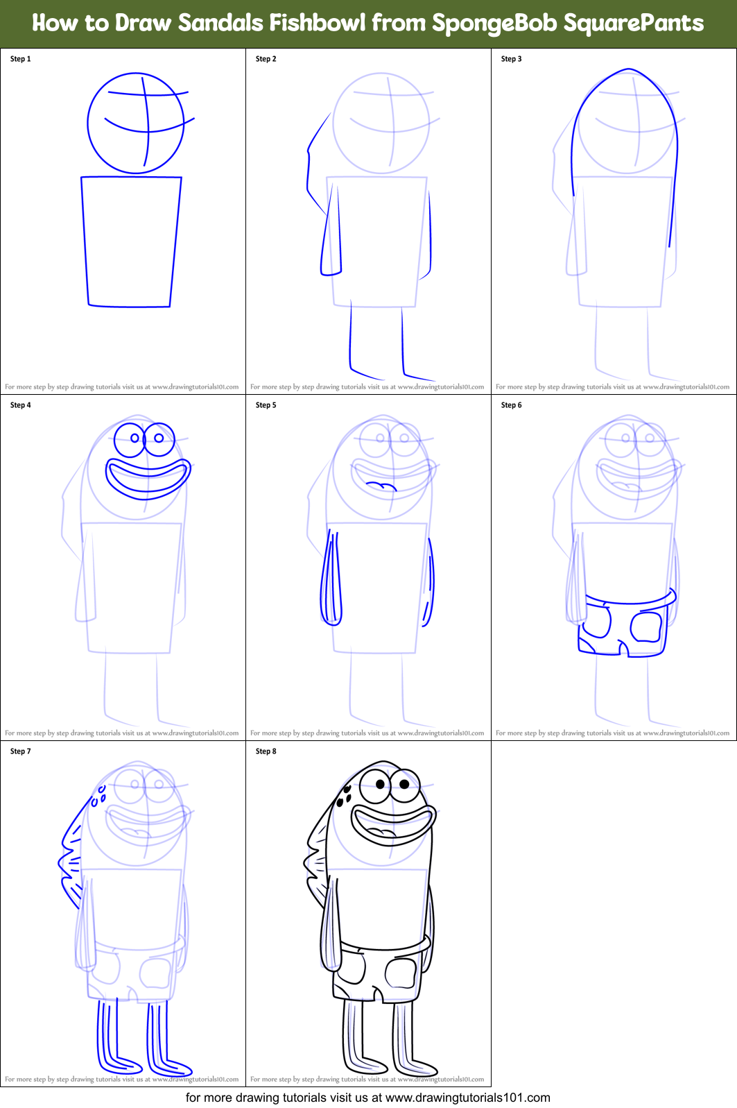 How to Draw Sandals Fishbowl from SpongeBob SquarePants Printable Step by Step