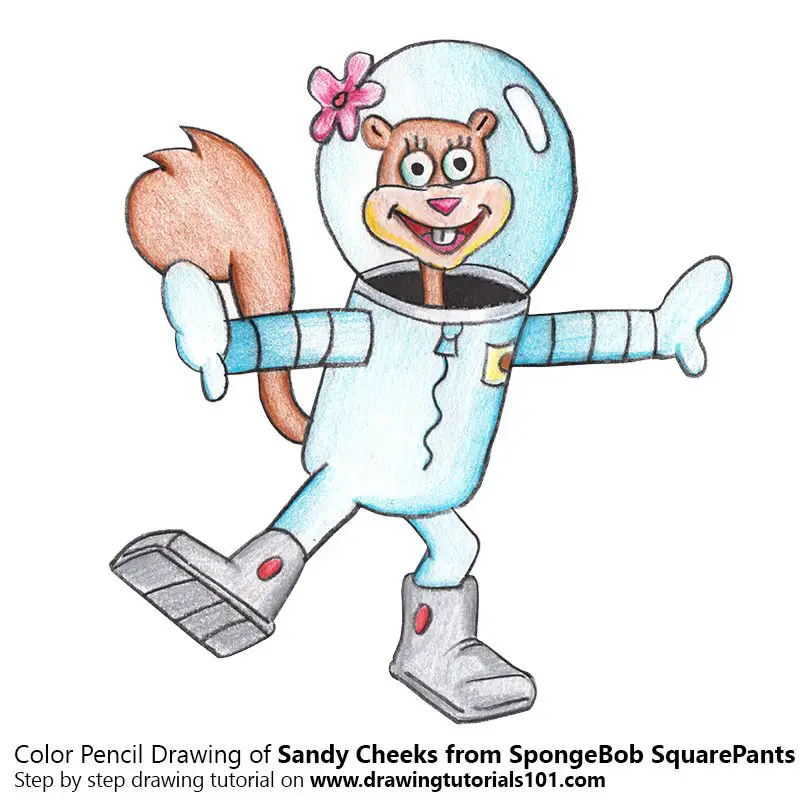 Sandy Cheeks From Spongebob Squarepants Colored Pencils Drawing