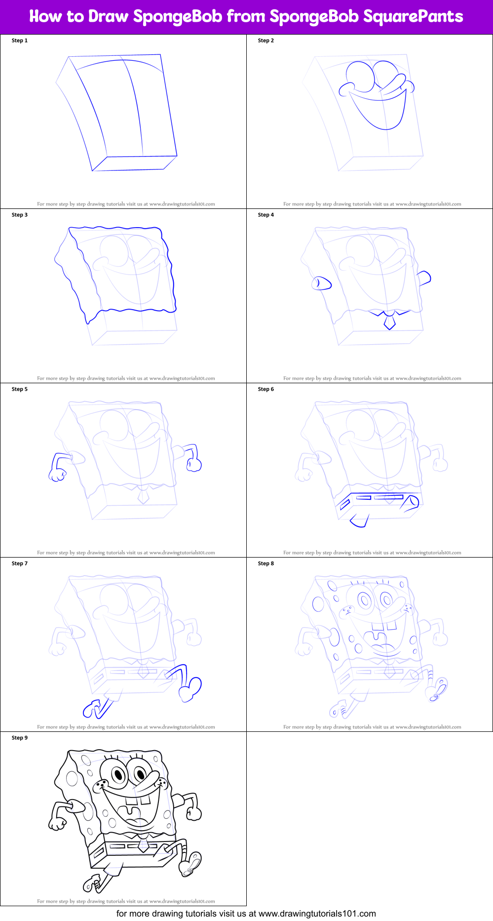 How To Draw Spongebob From Spongebob Squarepants Printable Step By