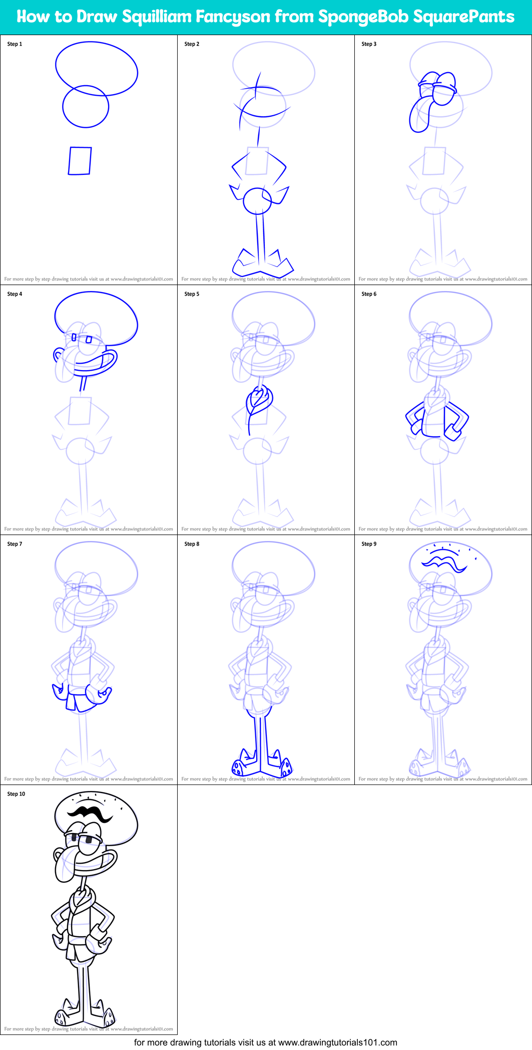 How to Draw Squilliam Fancyson from SpongeBob SquarePants Printable Step by Step