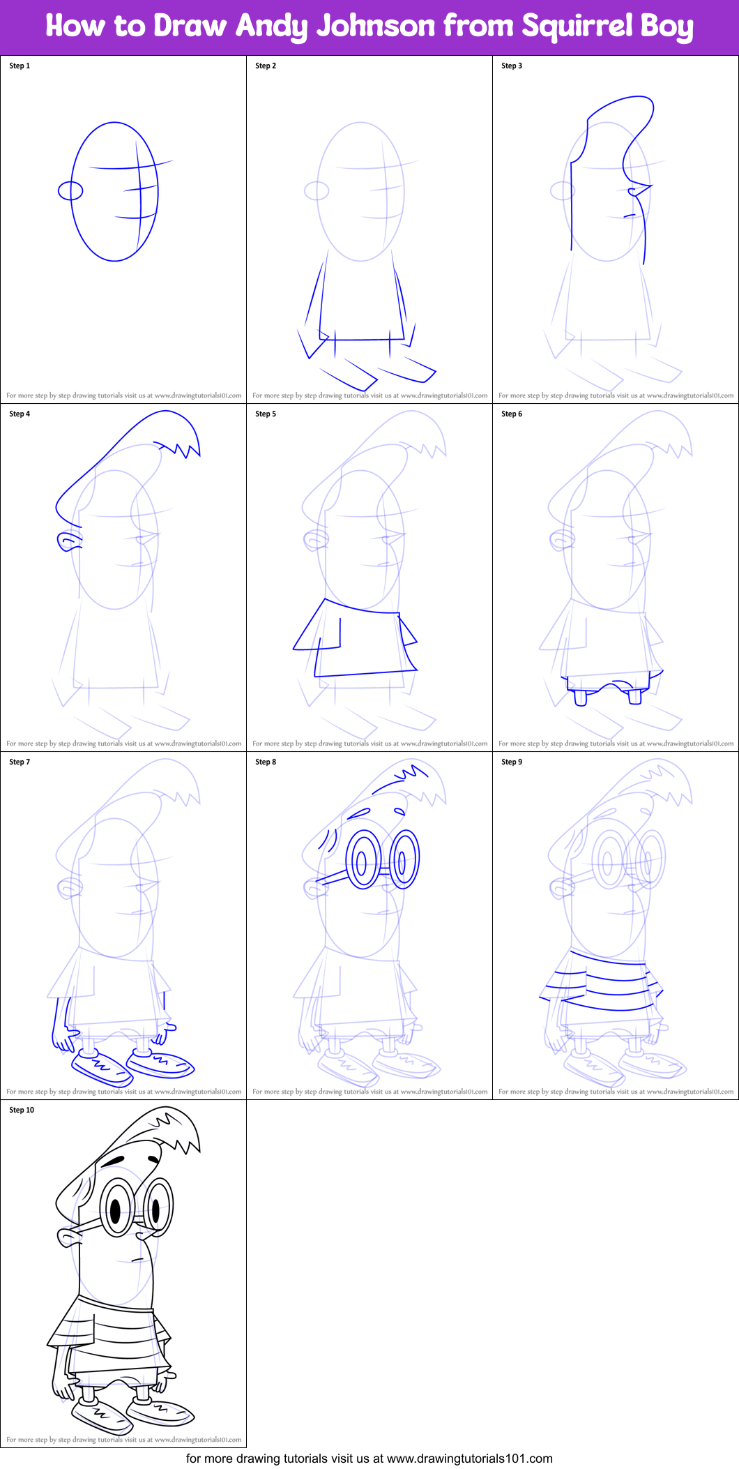 How to Draw Andy Johnson from Squirrel Boy Printable Step by Step