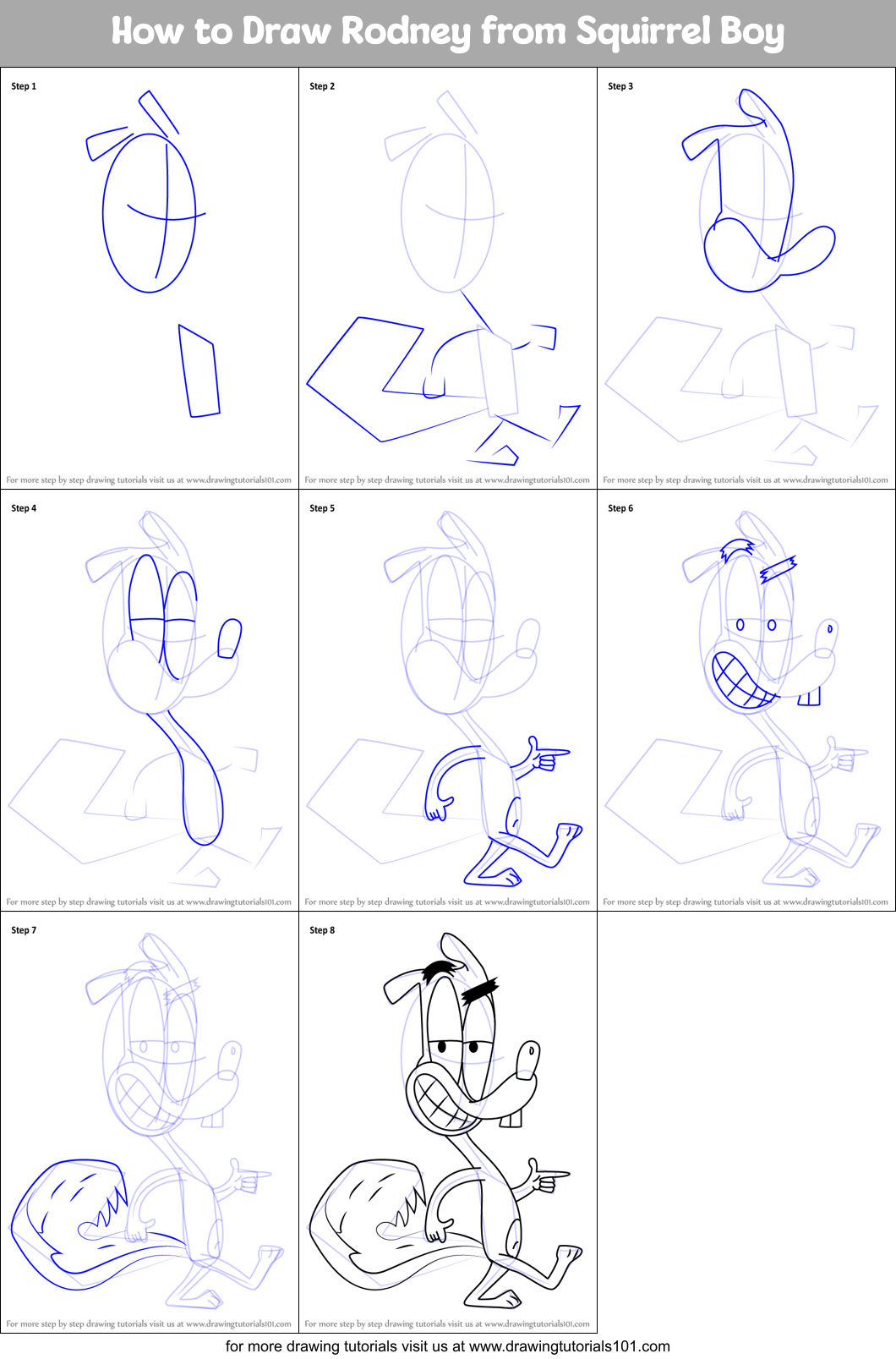 How to Draw Rodney from Squirrel Boy Printable Step by Step