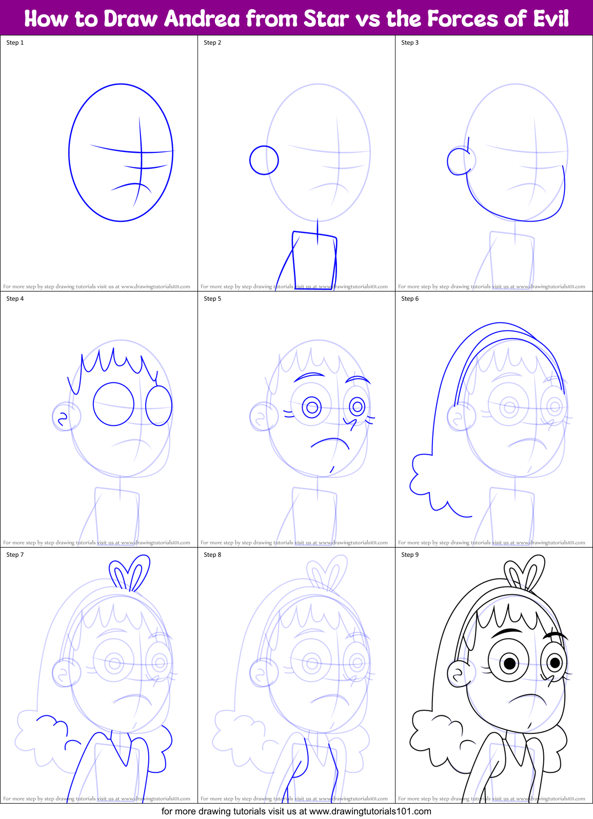 How to Draw Andrea from Star vs the Forces of Evil Printable Step by Step