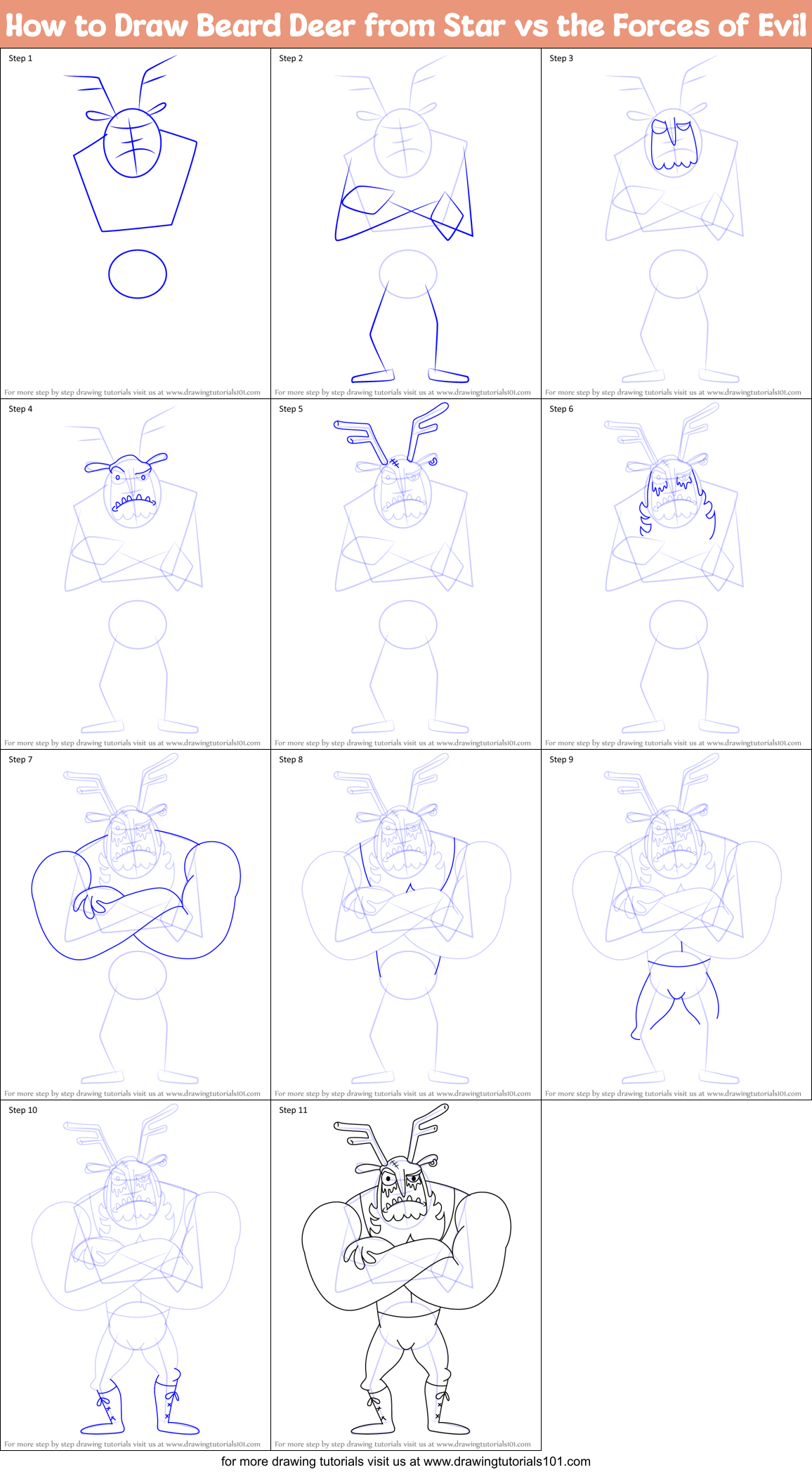 How to Draw Beard Deer from Star vs the Forces of Evil Printable Step by Step