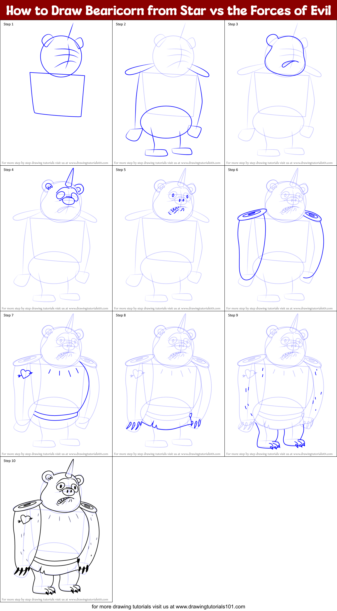 How to Draw Bearicorn from Star vs the Forces of Evil Printable Step by Step