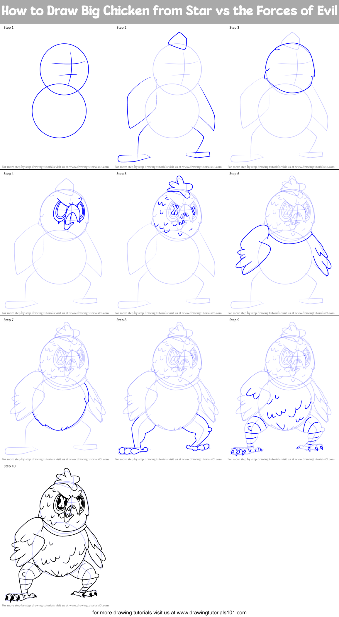 How to Draw Big Chicken from Star vs the Forces of Evil Printable Step by Step