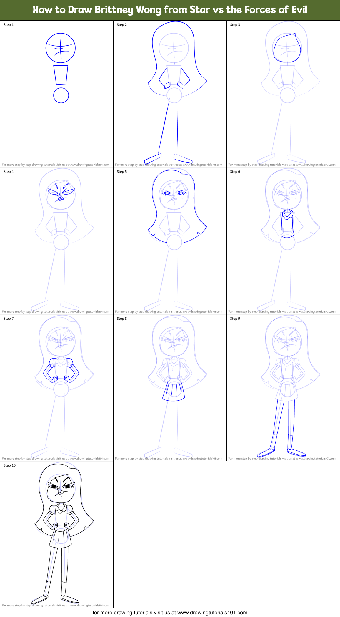 How to Draw Brittney Wong from Star vs the Forces of Evil Printable Step by Step