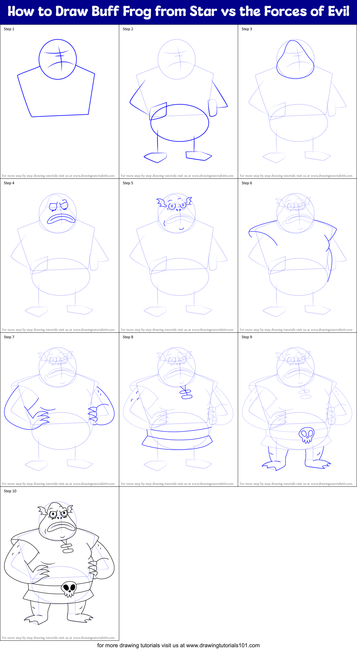 How to Draw Buff Frog from Star vs the Forces of Evil Printable Step by Step