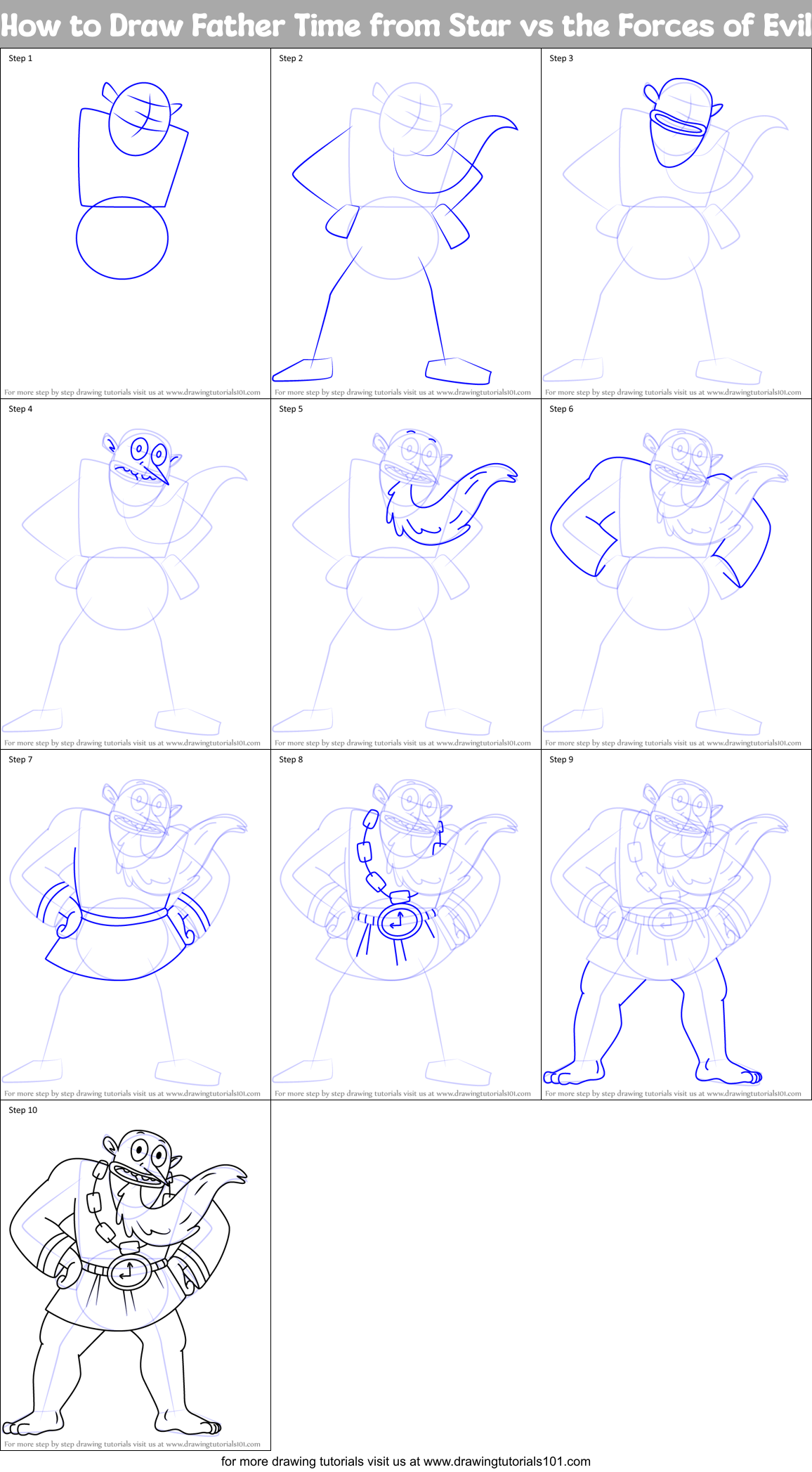How to Draw Father Time from Star vs the Forces of Evil Printable Step by Step