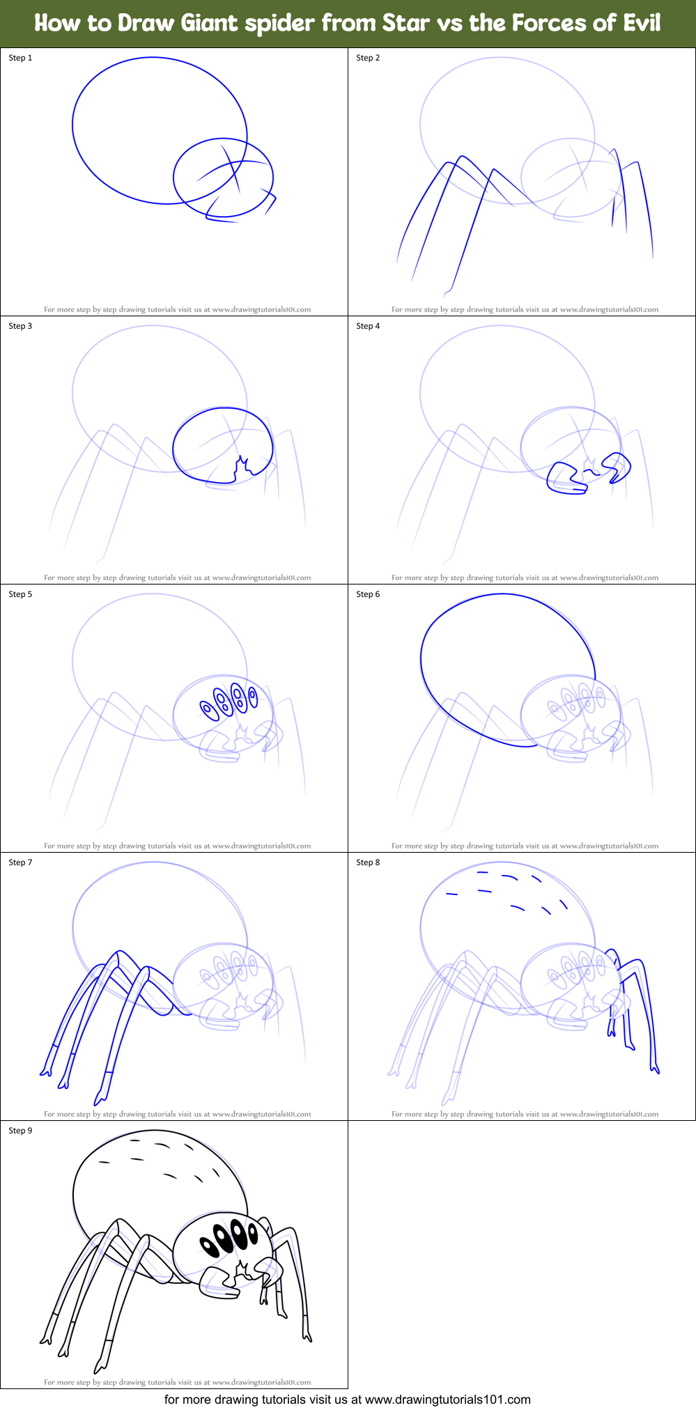 How to Draw Giant spider from Star vs the Forces of Evil Printable Step by Step