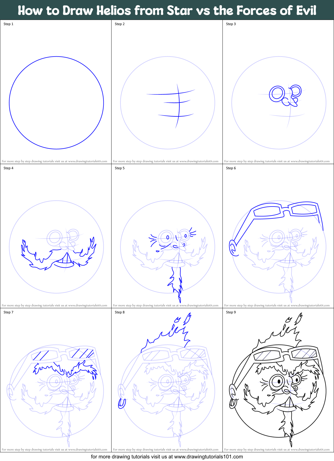How to Draw Helios from Star vs the Forces of Evil Printable Step by Step