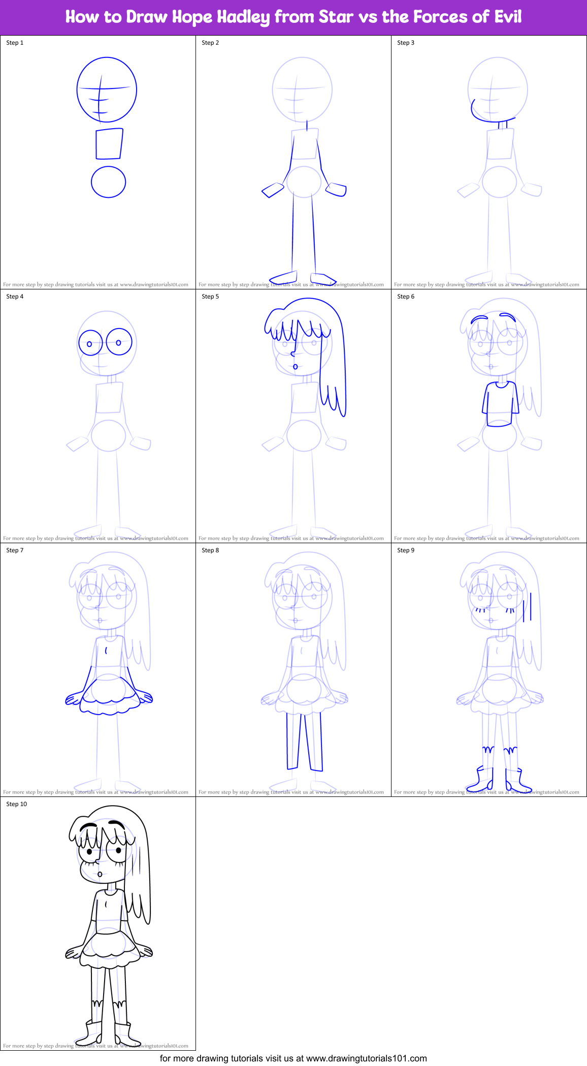 How to Draw Hope Hadley from Star vs the Forces of Evil Printable Step by Step