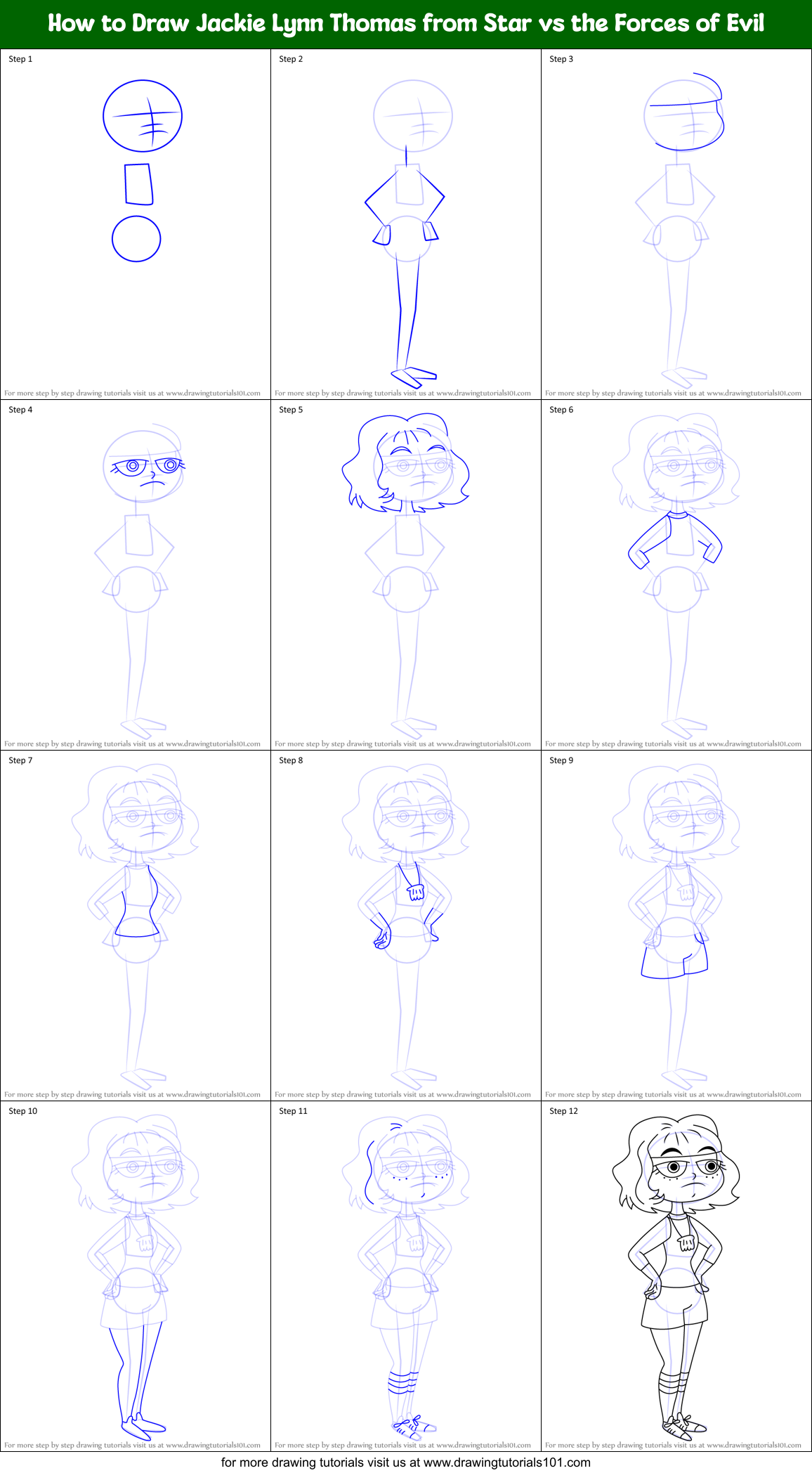 How to Draw Jackie Lynn Thomas from Star vs the Forces of Evil Printable Step by Step