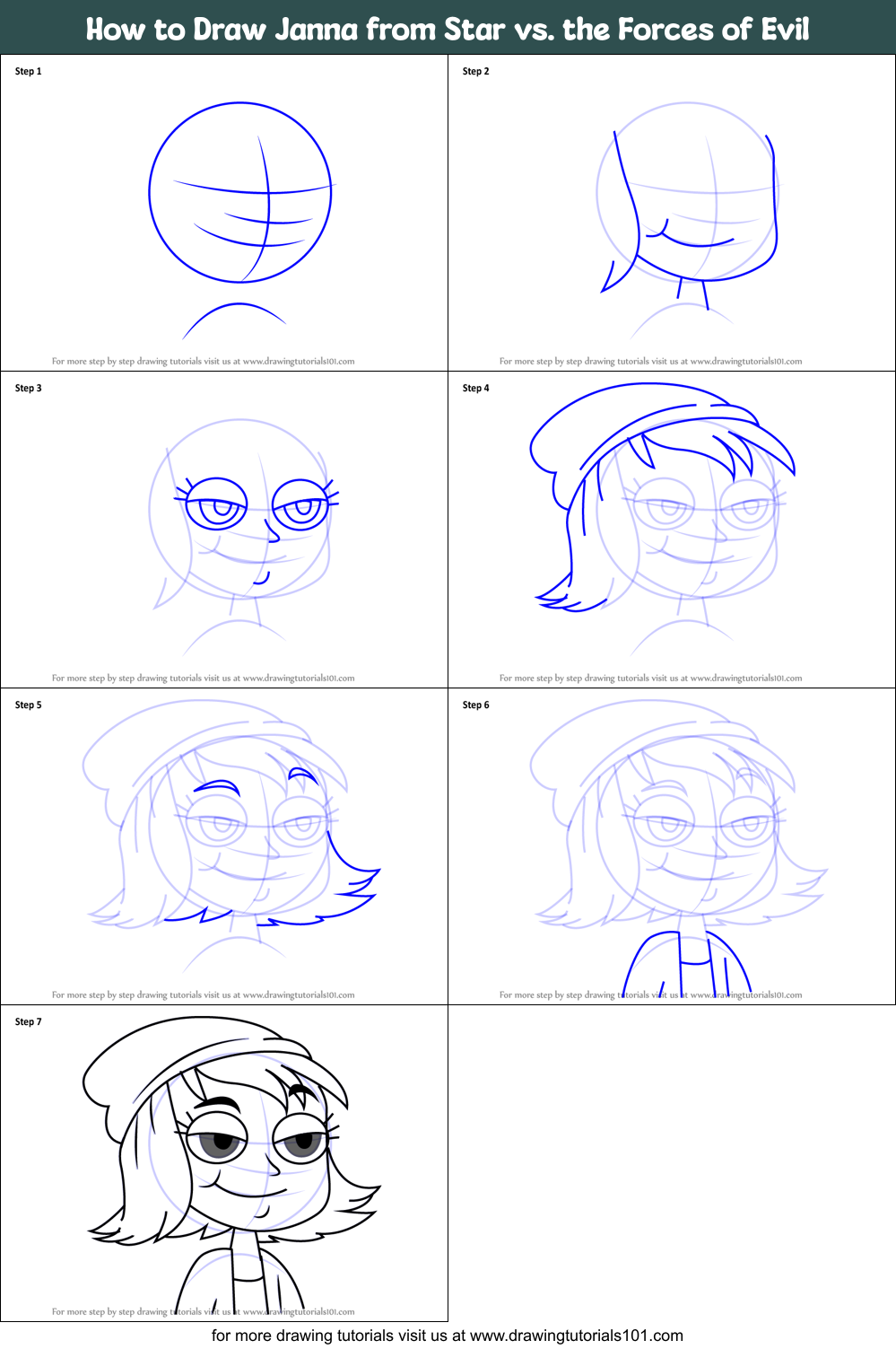 How to Draw Janna from Star vs. the Forces of Evil Printable Step by Step