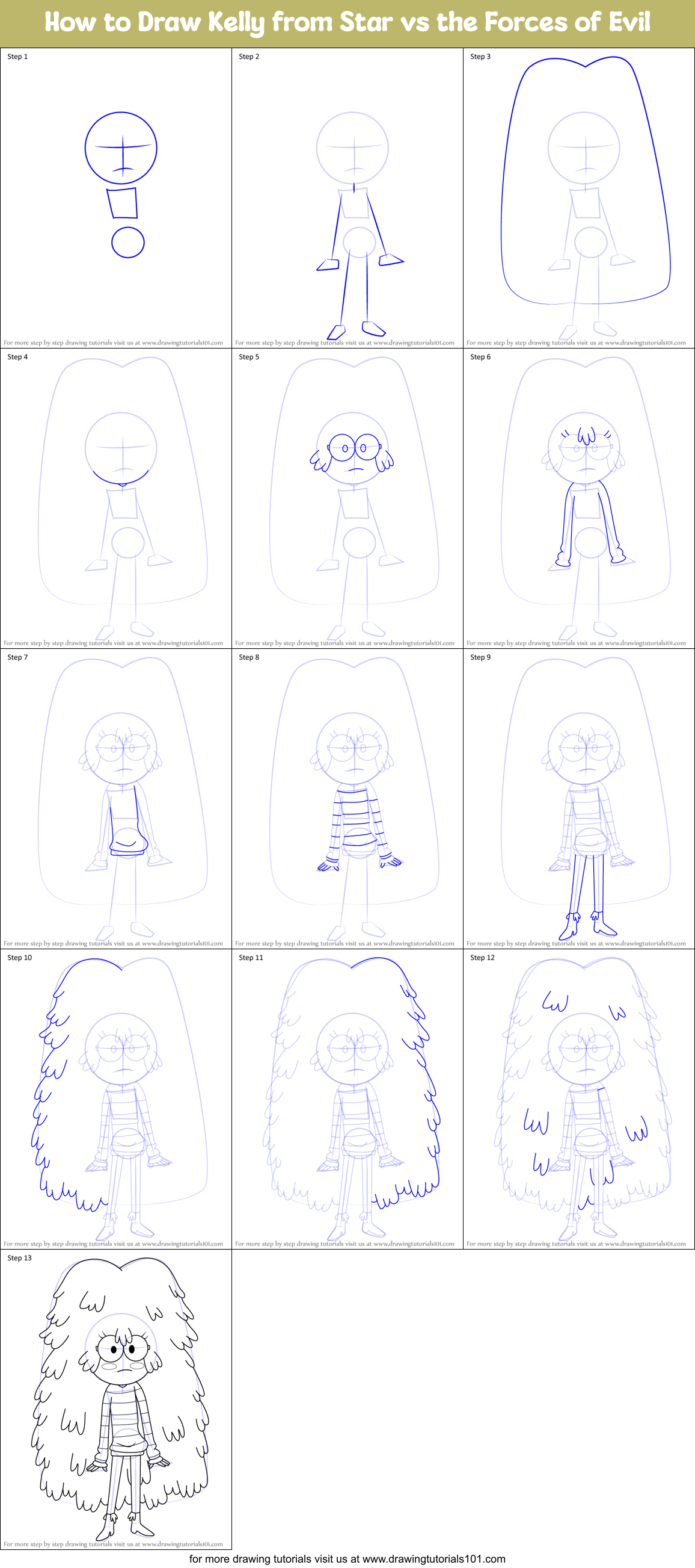 How to Draw Kelly from Star vs the Forces of Evil Printable Step by Step