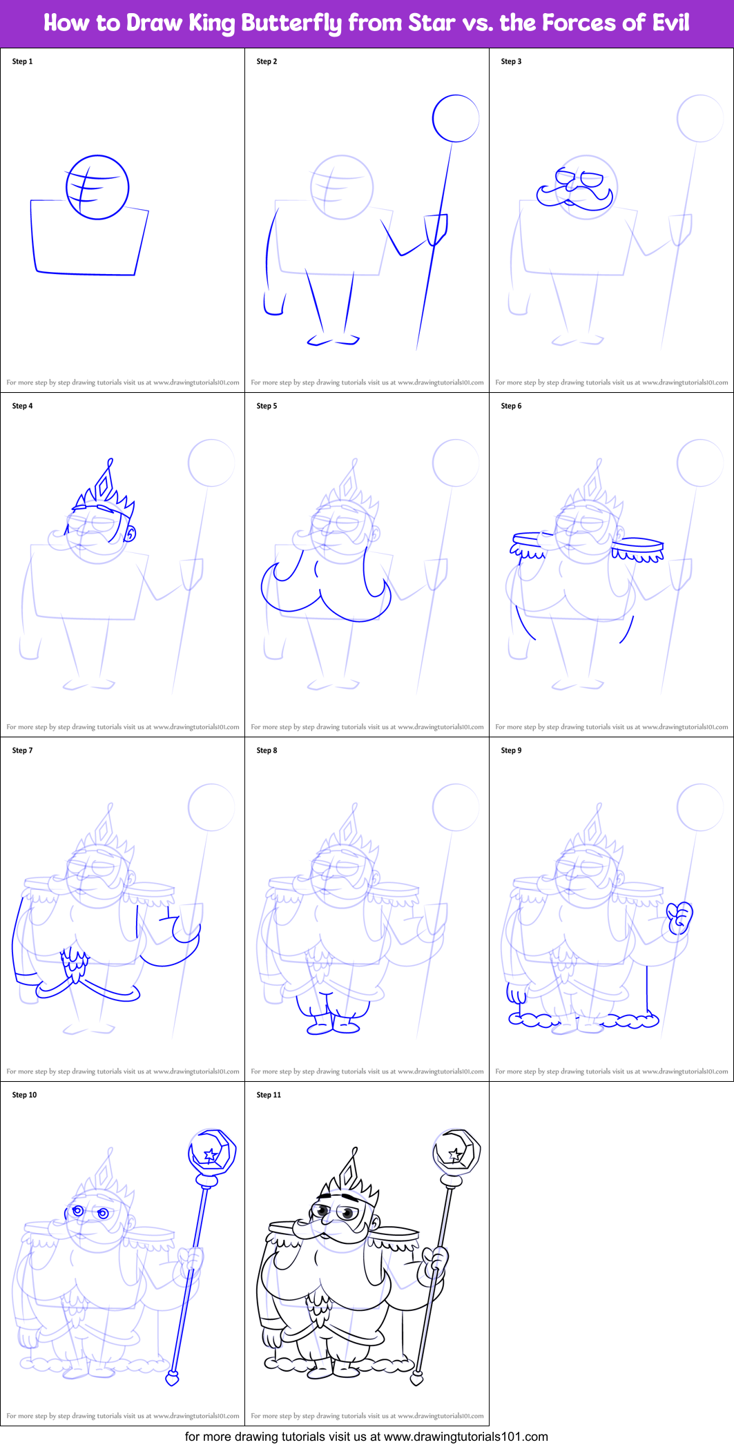 How to Draw King Butterfly from Star vs. the Forces of Evil Printable Step by Step