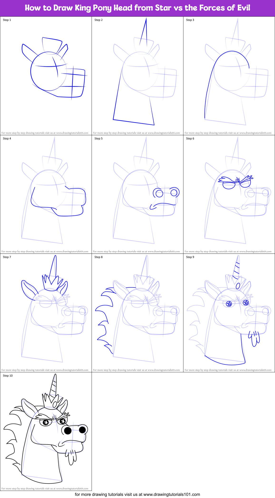 How to Draw King Pony Head from Star vs the Forces of Evil Printable Step by Step