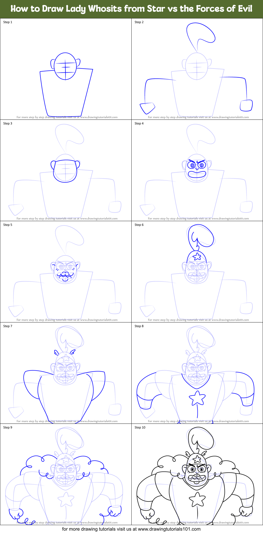 How to Draw Lady Whosits from Star vs the Forces of Evil Printable Step by Step
