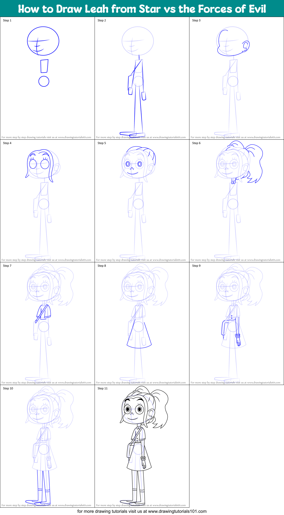 How to Draw Leah from Star vs the Forces of Evil Printable Step by Step