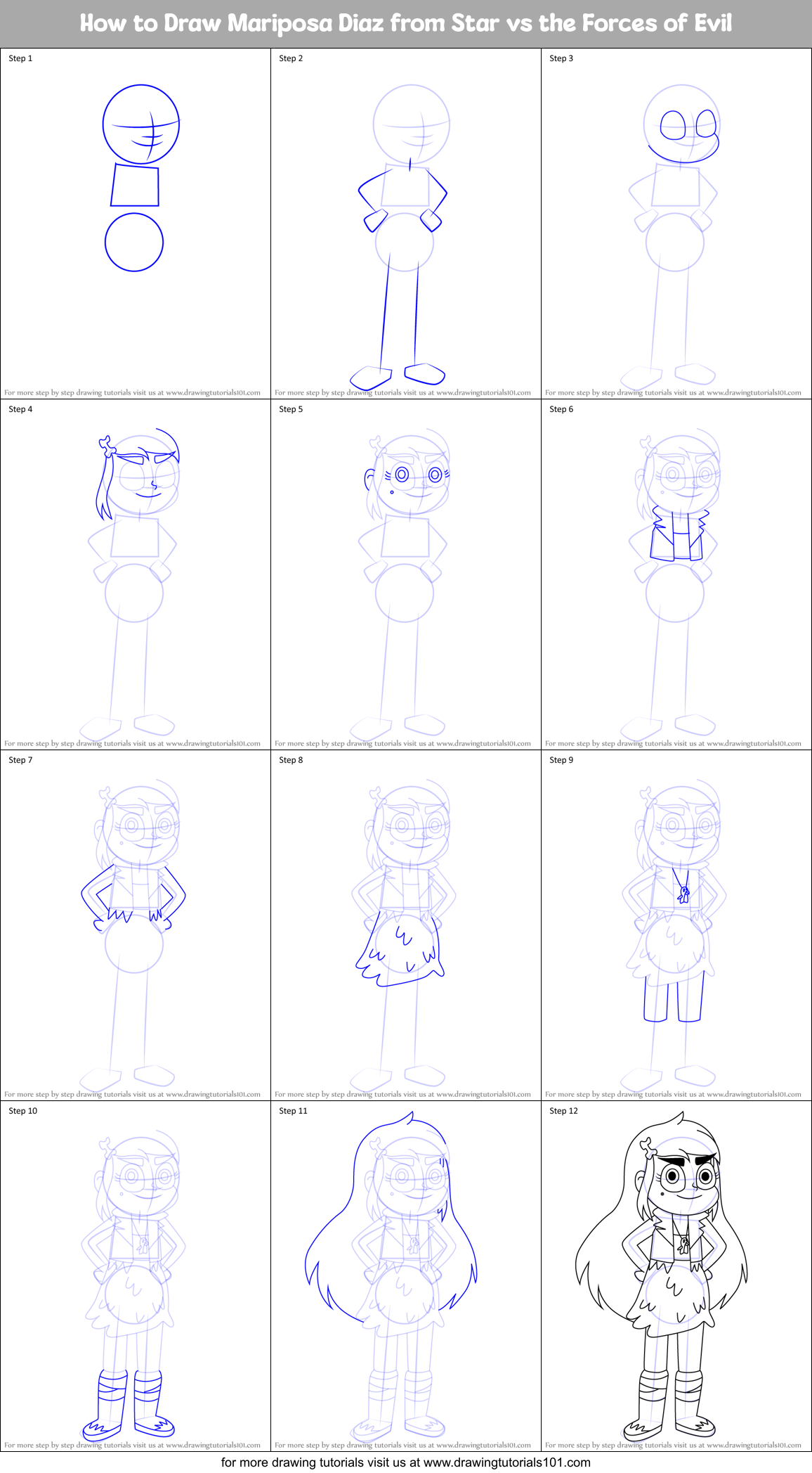How to Draw Mariposa Diaz from Star vs the Forces of Evil Printable Step by Step