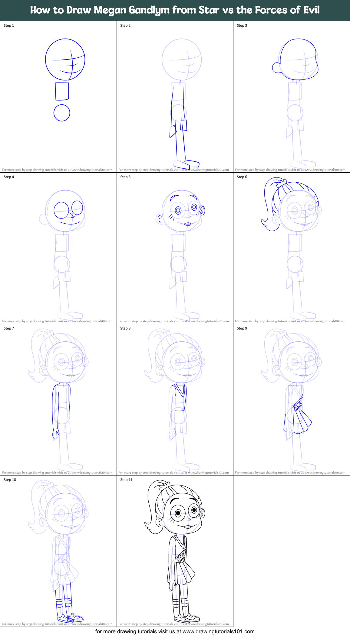 How to Draw Megan Gandlym from Star vs the Forces of Evil Printable Step by Step