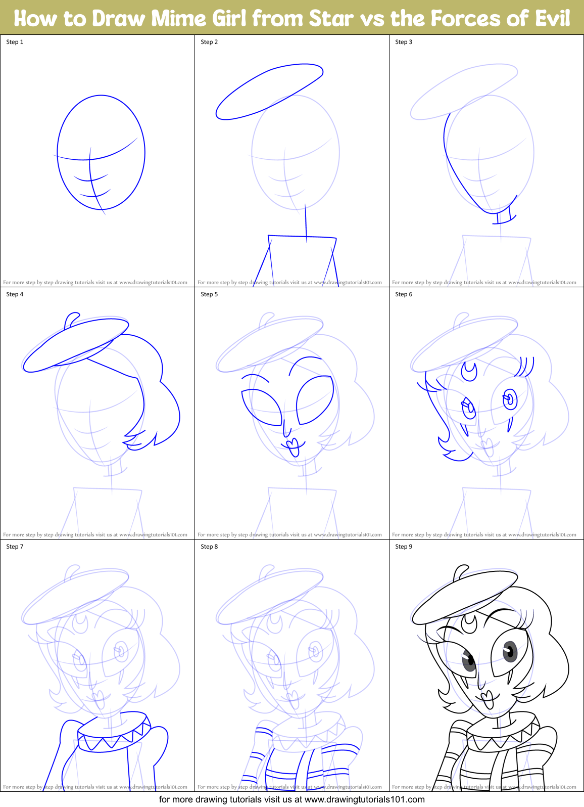 How to Draw Mime Girl from Star vs the Forces of Evil Printable Step by Step
