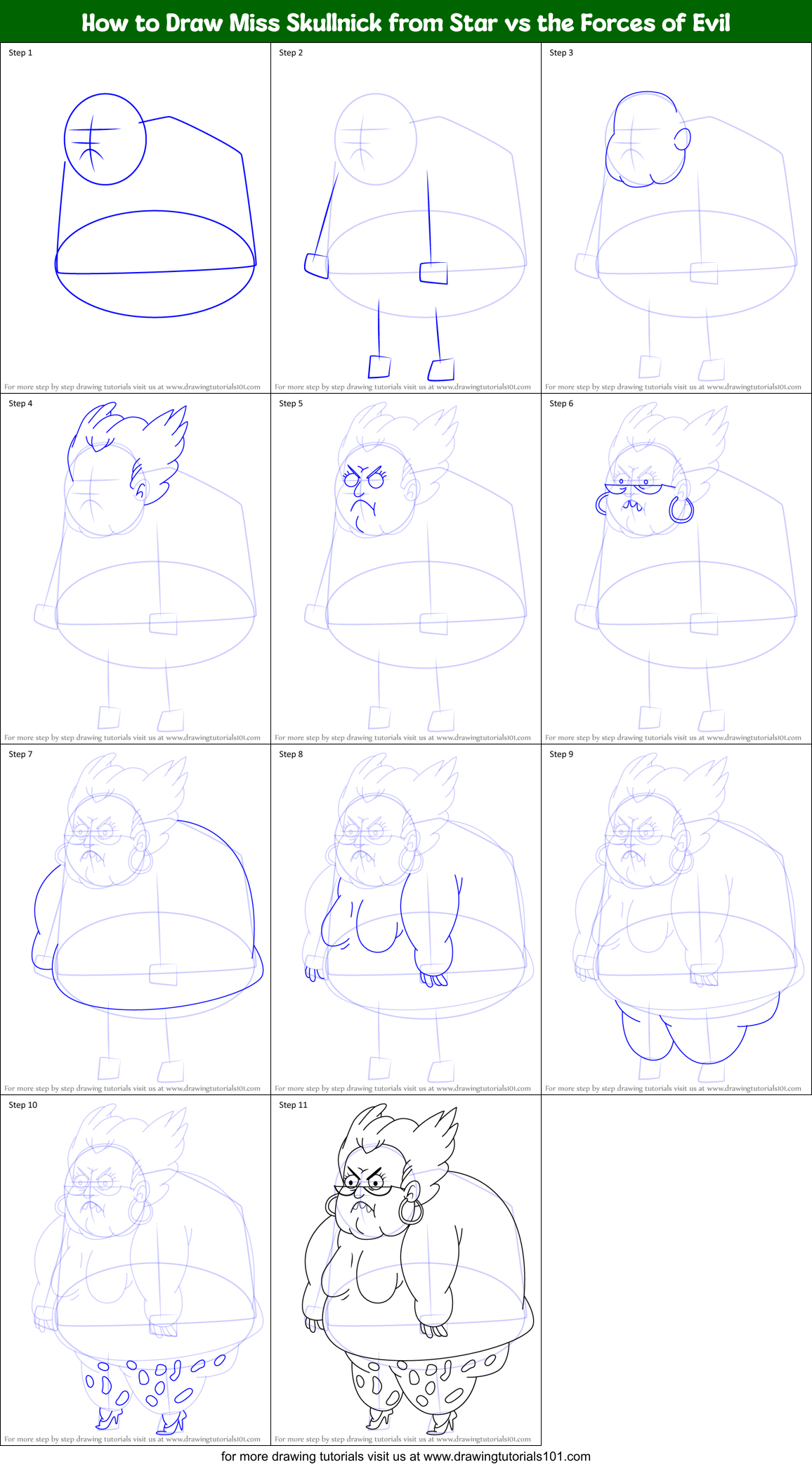 How to Draw Miss Skullnick from Star vs the Forces of Evil Printable Step by Step
