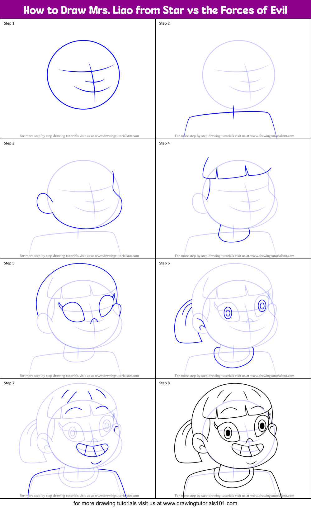 How to Draw Mrs. Liao from Star vs the Forces of Evil Printable Step by Step