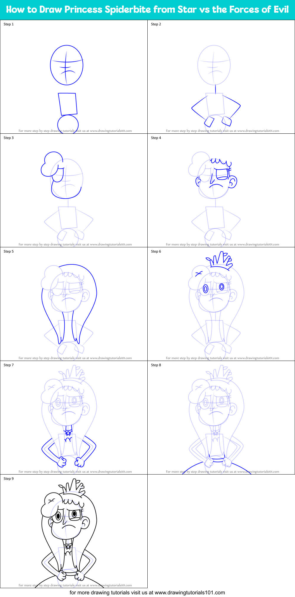 How to Draw Princess Spiderbite from Star vs the Forces of Evil Printable Step by Step