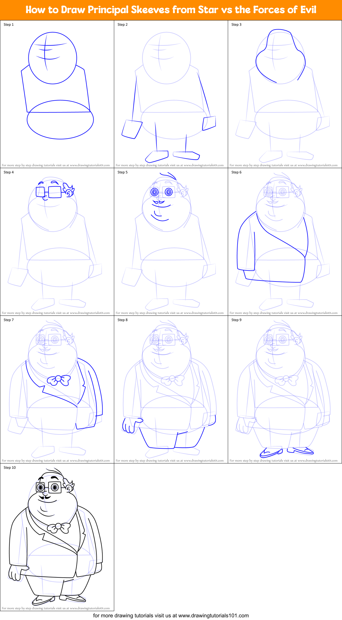 How to Draw Principal Skeeves from Star vs the Forces of Evil Printable Step by Step