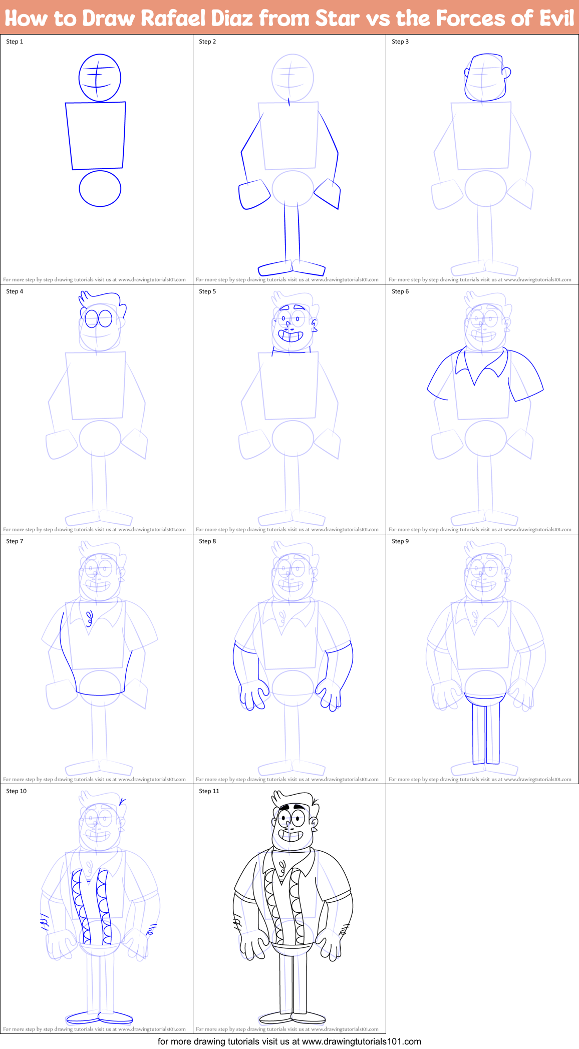 How to Draw Rafael Diaz from Star vs the Forces of Evil Printable Step by Step